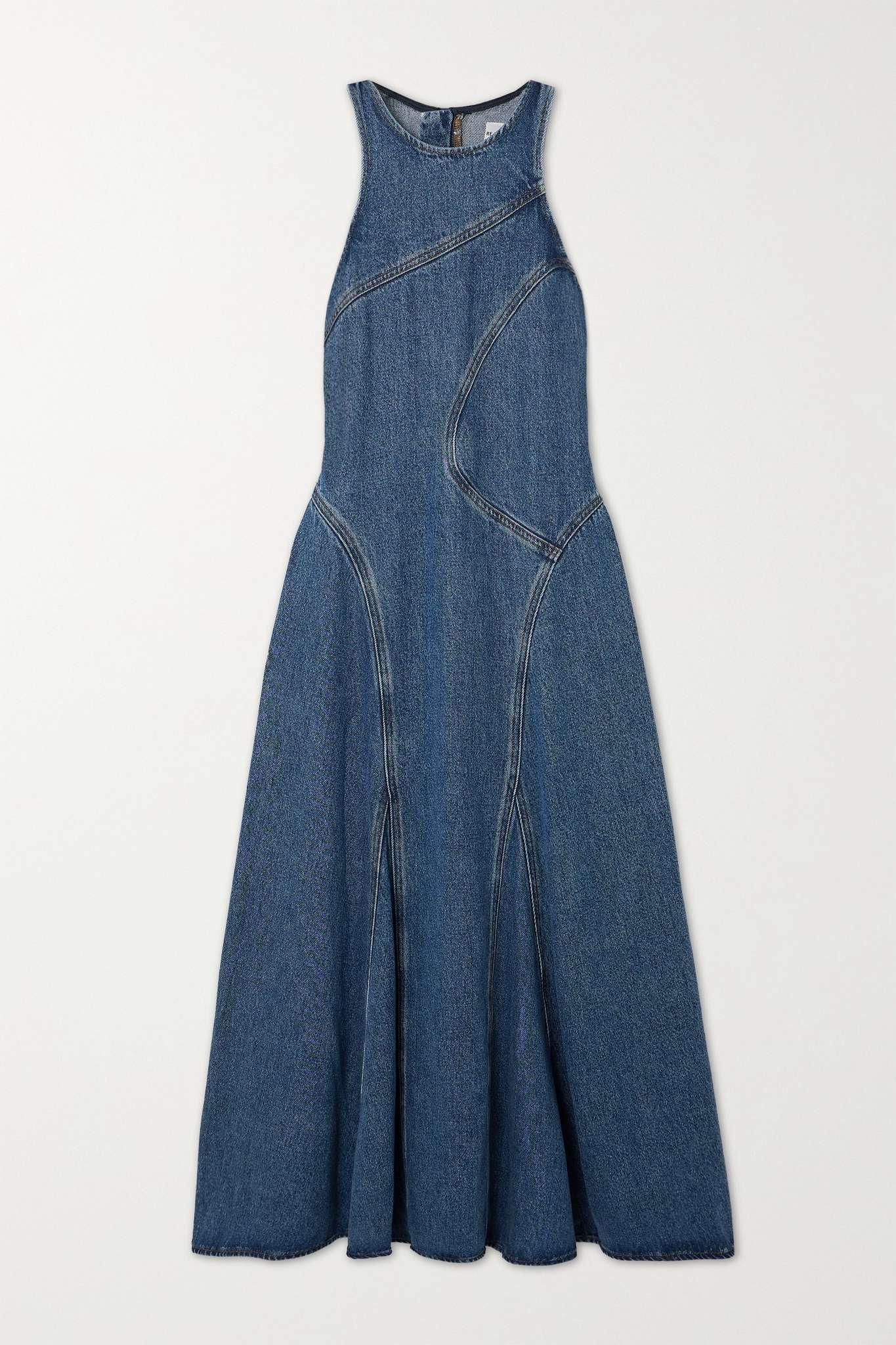 Racer Tank paneled denim midi dress - 1