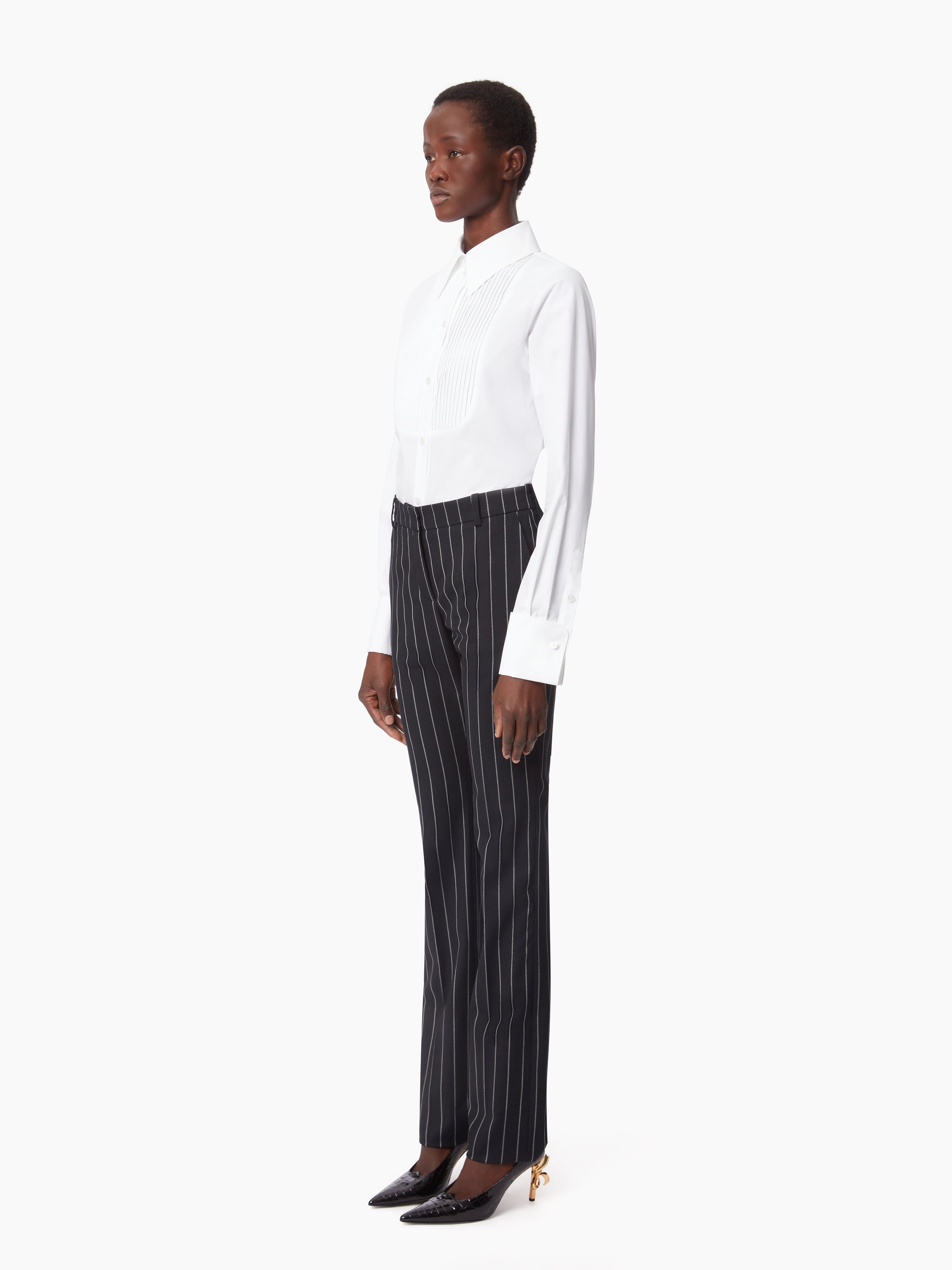 PINSTRIPE WOOL STRAIGHT PANTS - 2