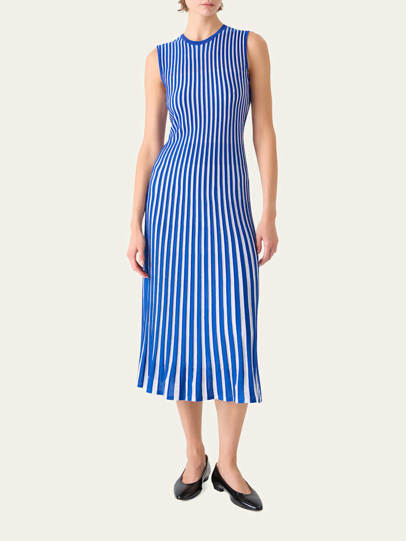 AKRIS Striped Plisse Silk Knit Midi Dress outlook