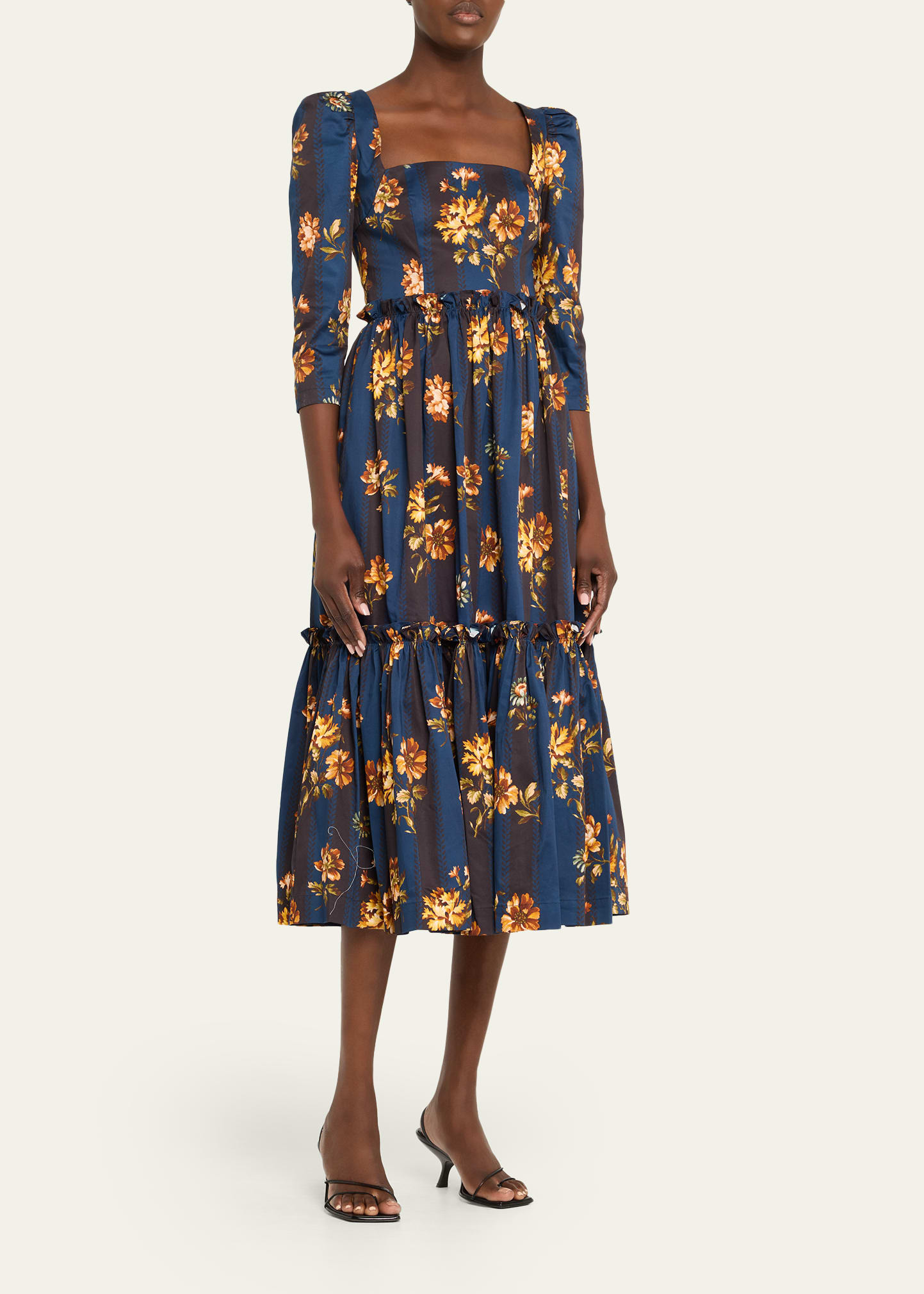 Blue Hill Printed Cotton Sateen Midi Dress - 4