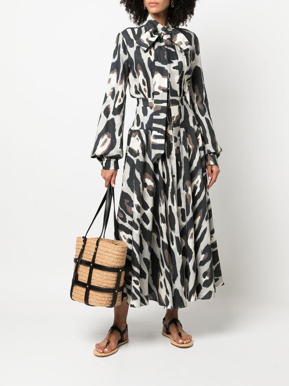 animal-print linen midi dress - 2