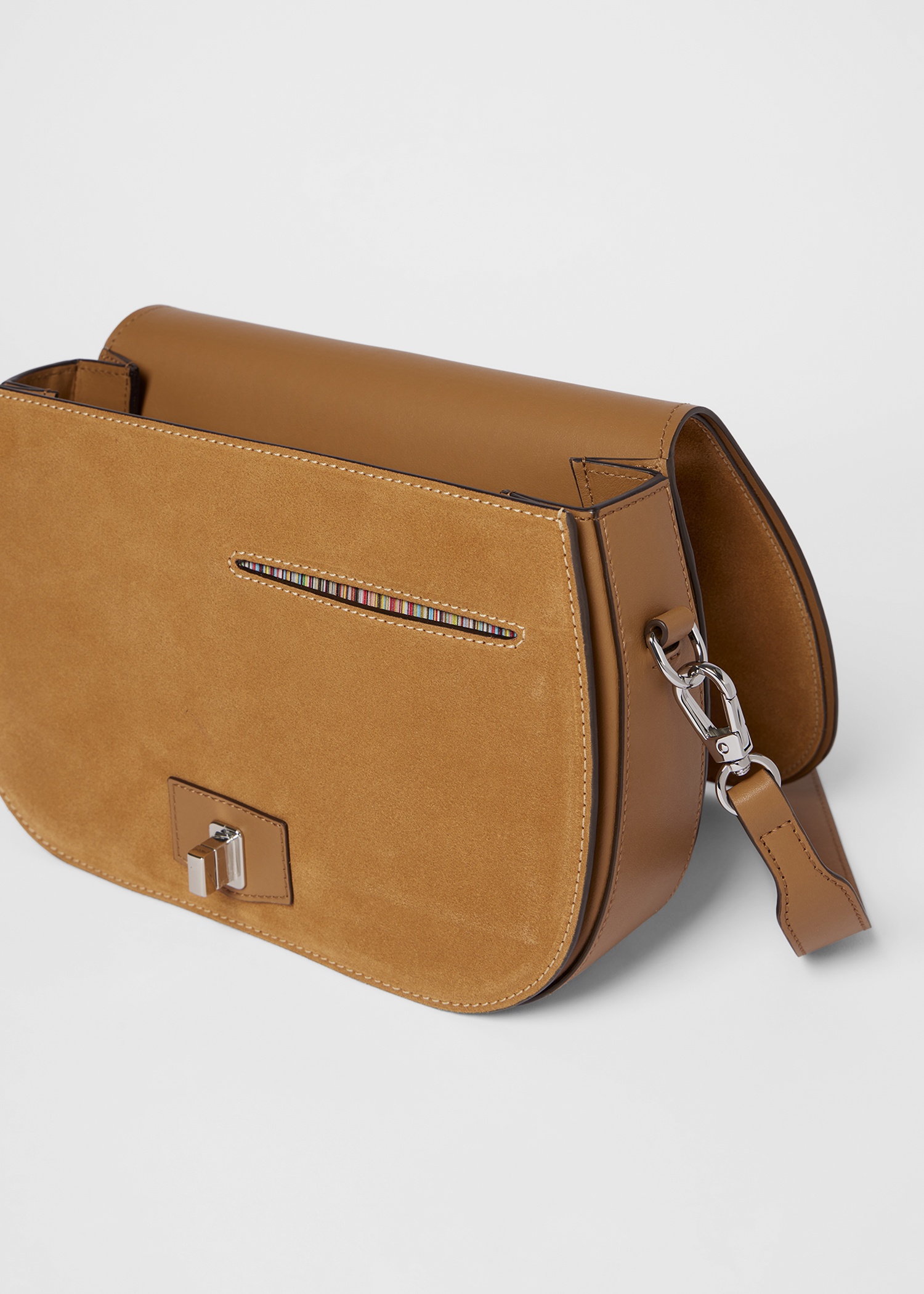 Women's Tan Suede Cross Body Satchel Bag - 5