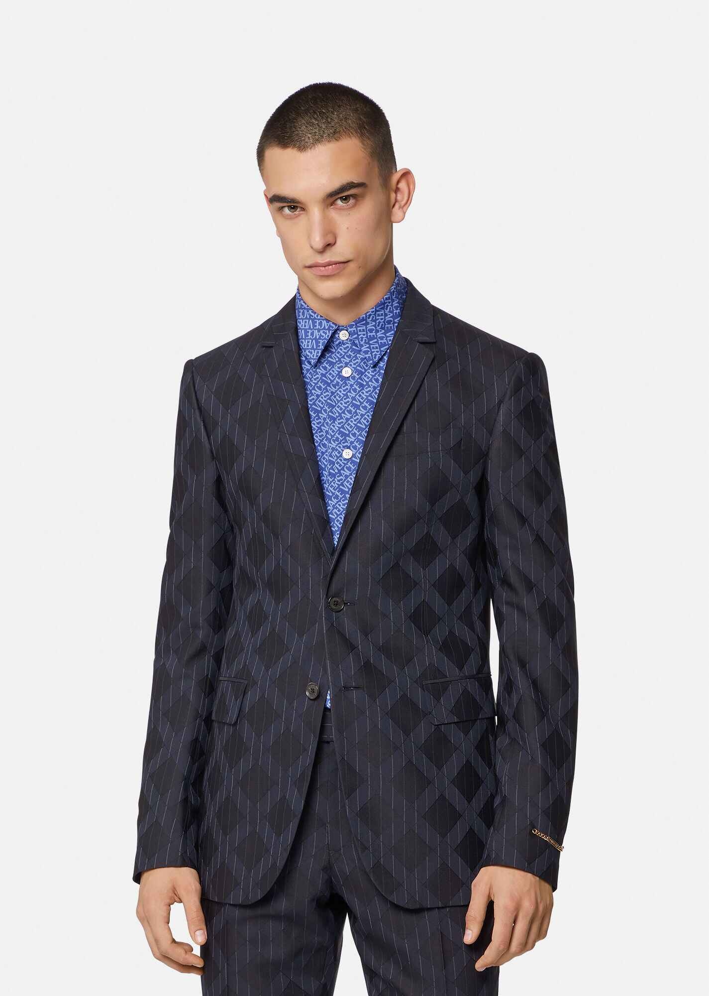 Pinstripe Argyle Wool Jacquard Blazer - 2