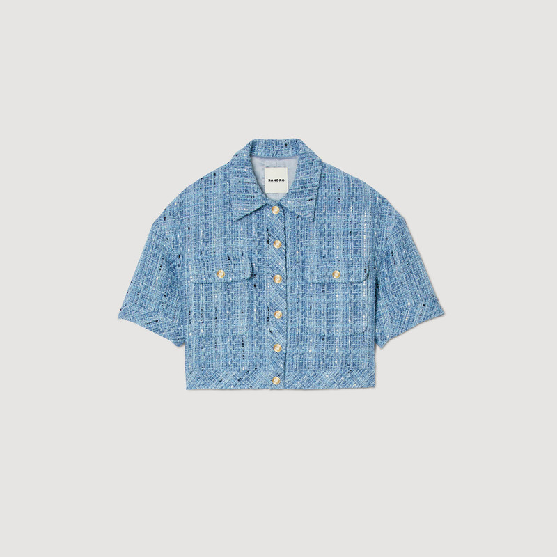 short-sleeve tweed jacket - 1