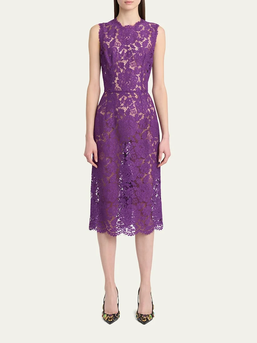 dolce & gabbana floral-lace midi dress Dolce & Gabbana Mint Green Floral Lace Trim Midi Dress