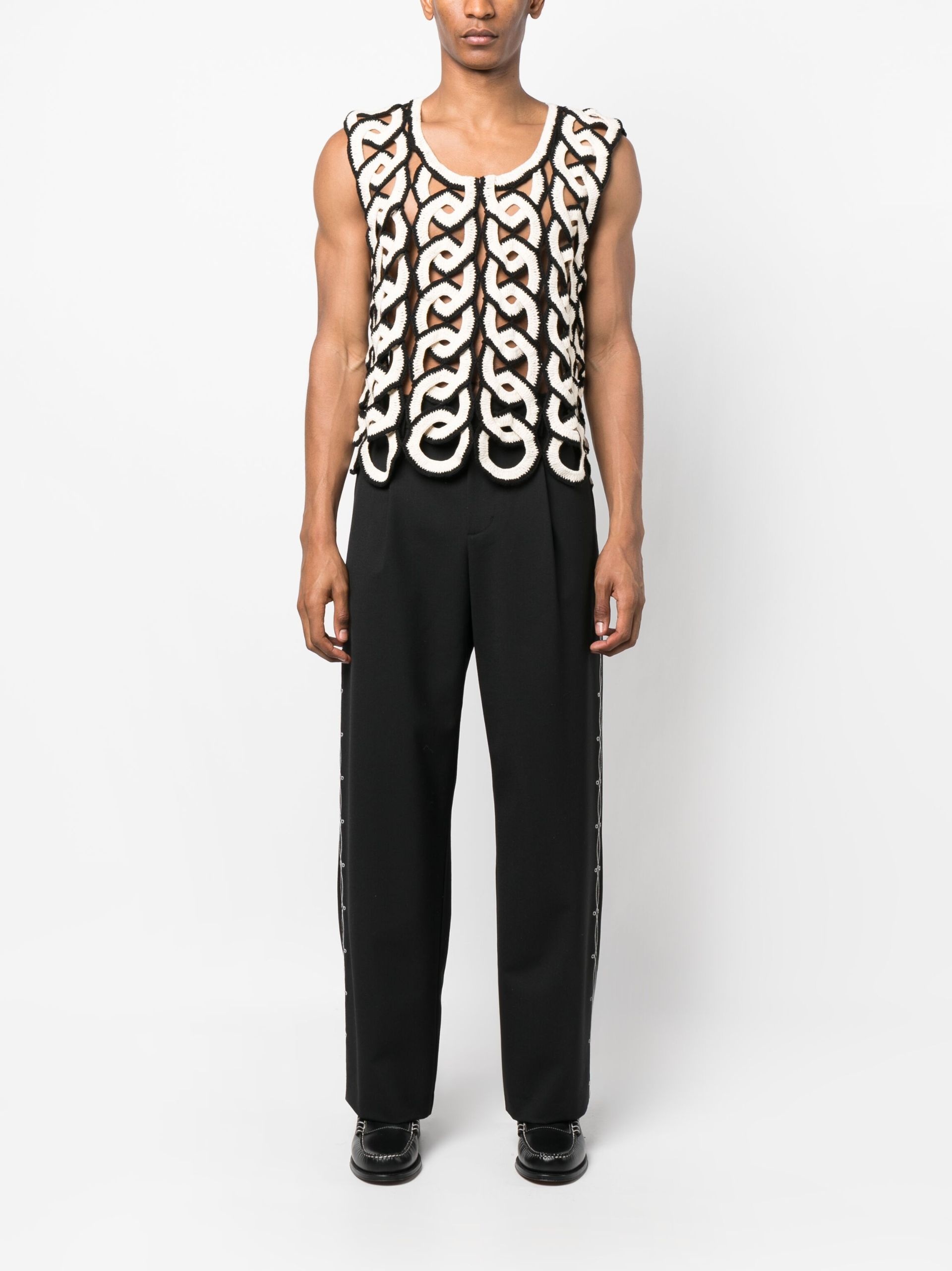 Black Sleeveless Crochet Vest - 2