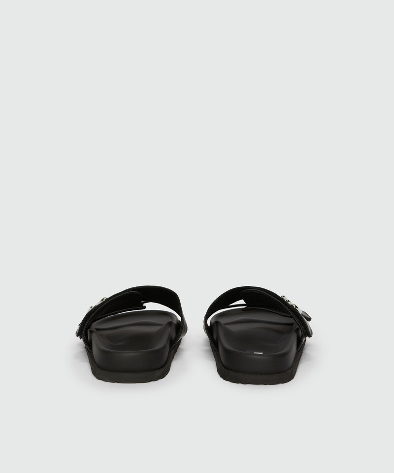 MSGM Flat sandals in black leather and "TheMwave" logo outlook