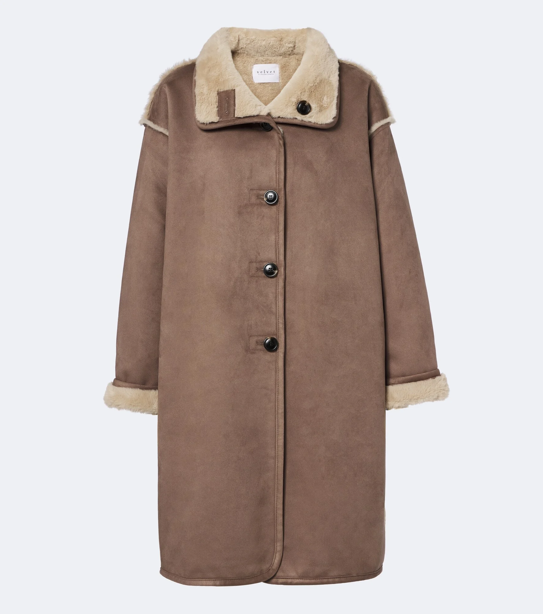 Yves teddy-trimmed coat - 1
