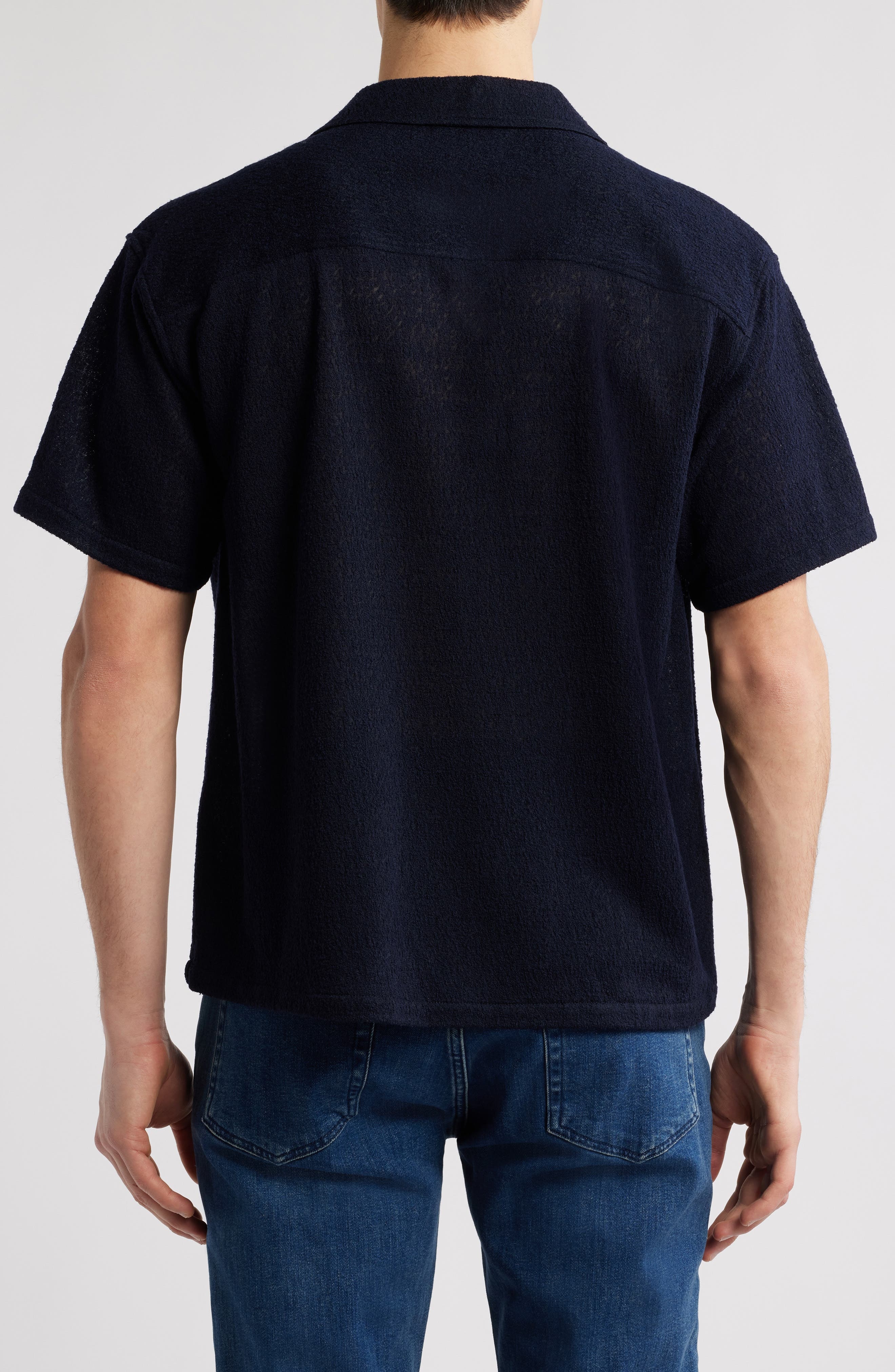 FRAME Wool Blend Terry Button-Up Shirt in Dark Navy at Nordstrom - 3