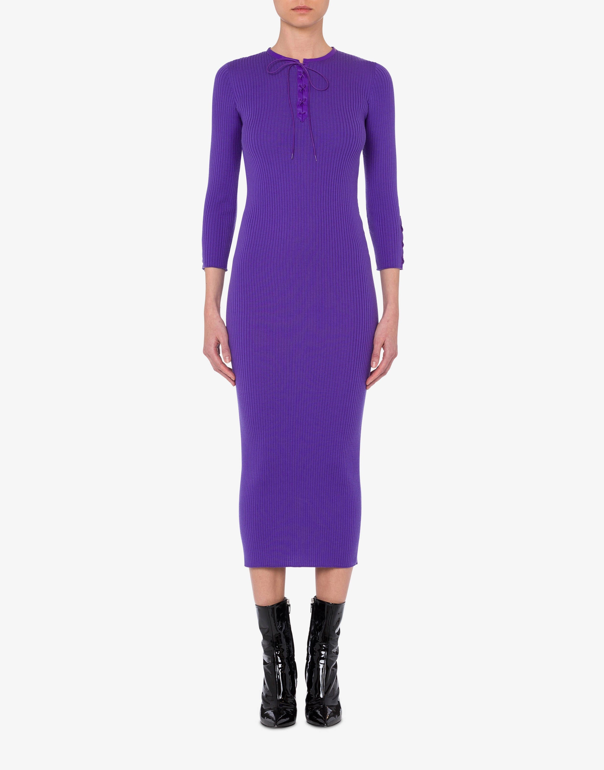 BONDAGE LACING RIBBED WOOL DRESS - 2