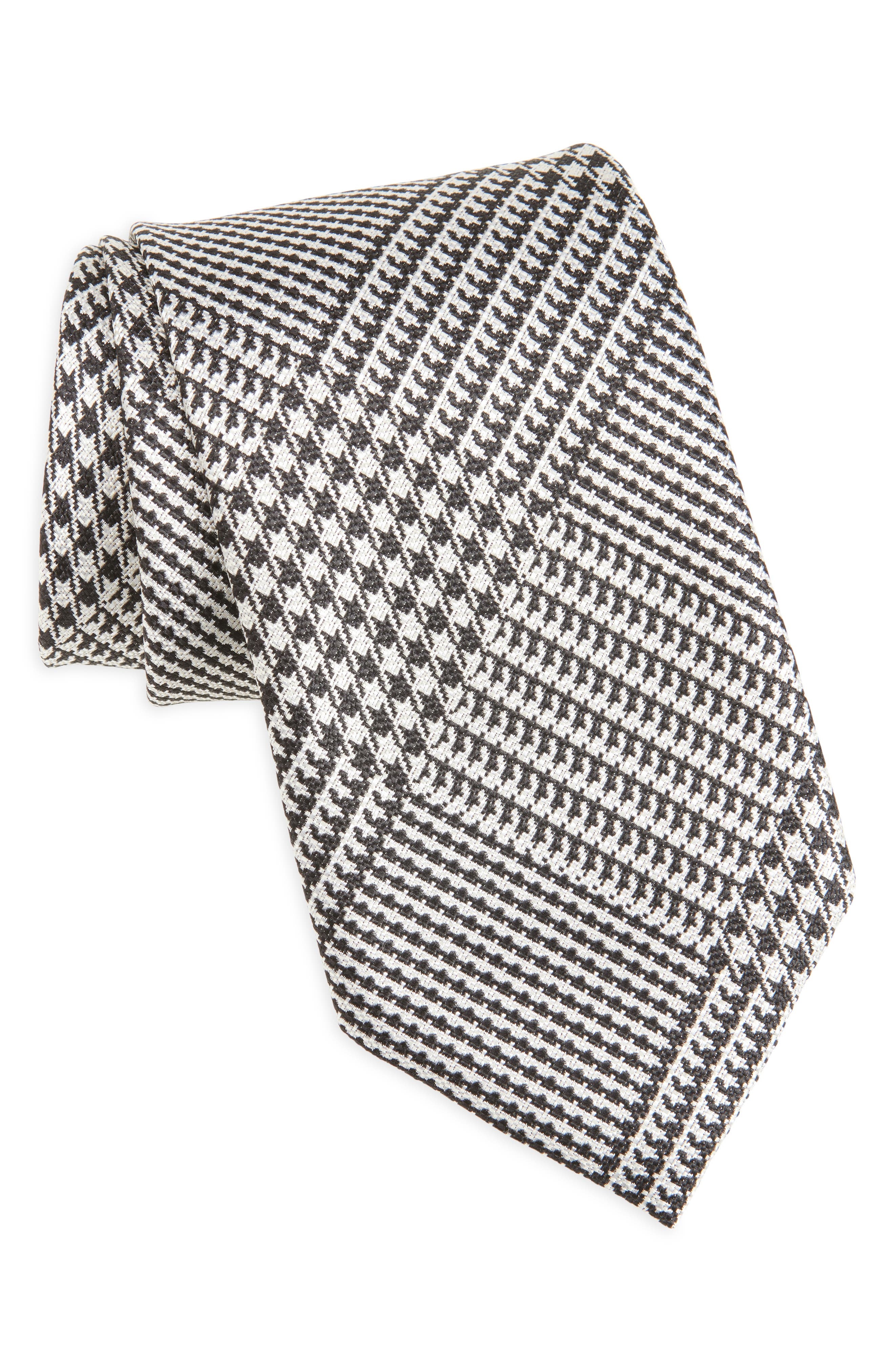 TOM FORD Glen Plaid Tie in White/Black at Nordstrom - 1