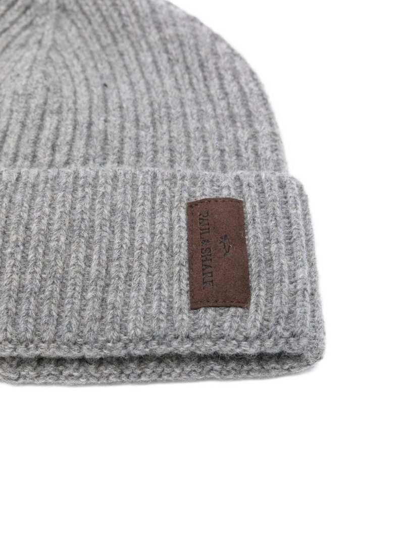 Paul & Shark ribbed leather-patch beanie hat outlook