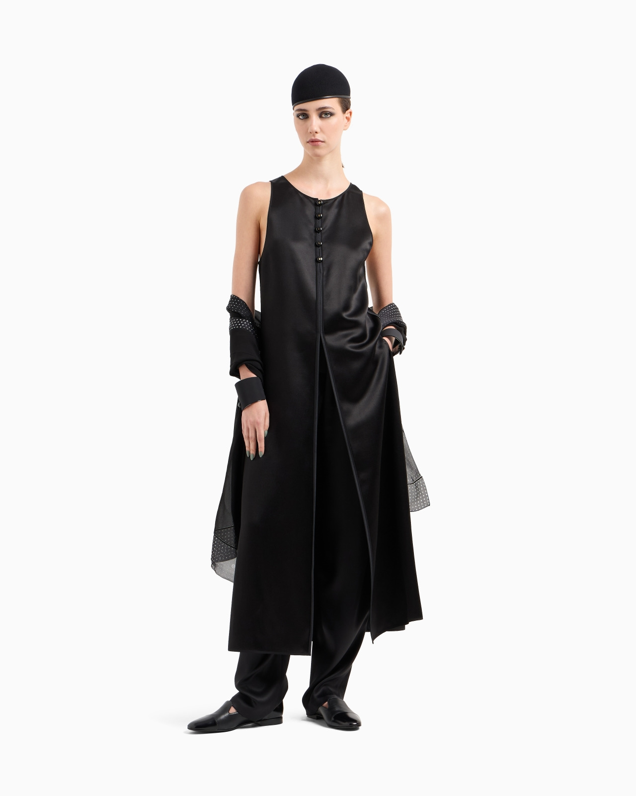 TUSSAH SILK SATIN LONG GILET - 2