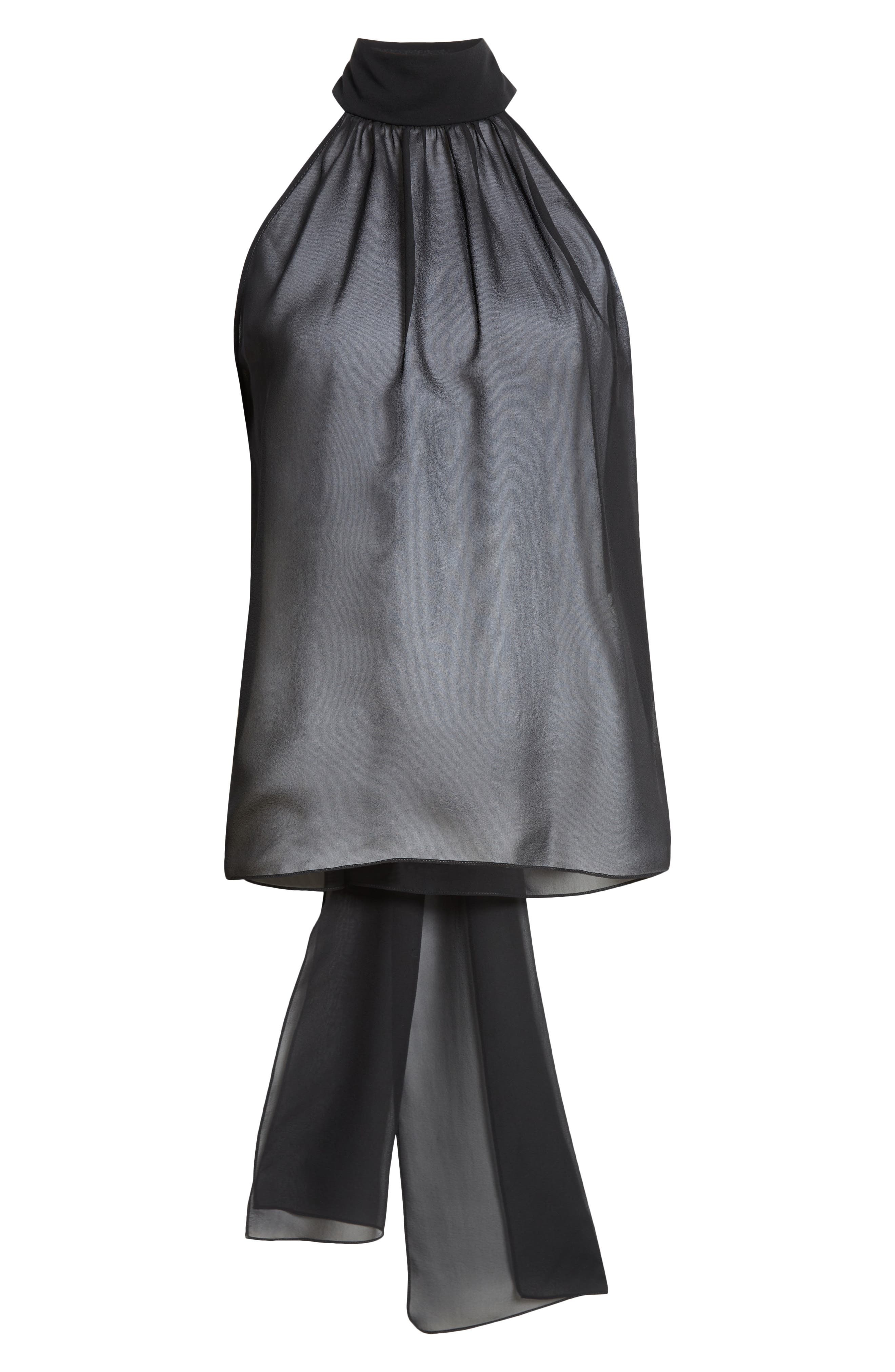 TOM FORD Silk Georgette Tie Neck Top in Black at Nordstrom - 6