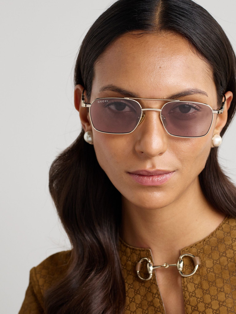 GUCCI Lettering aviator-style gold-tone sunglasses Gold outlook