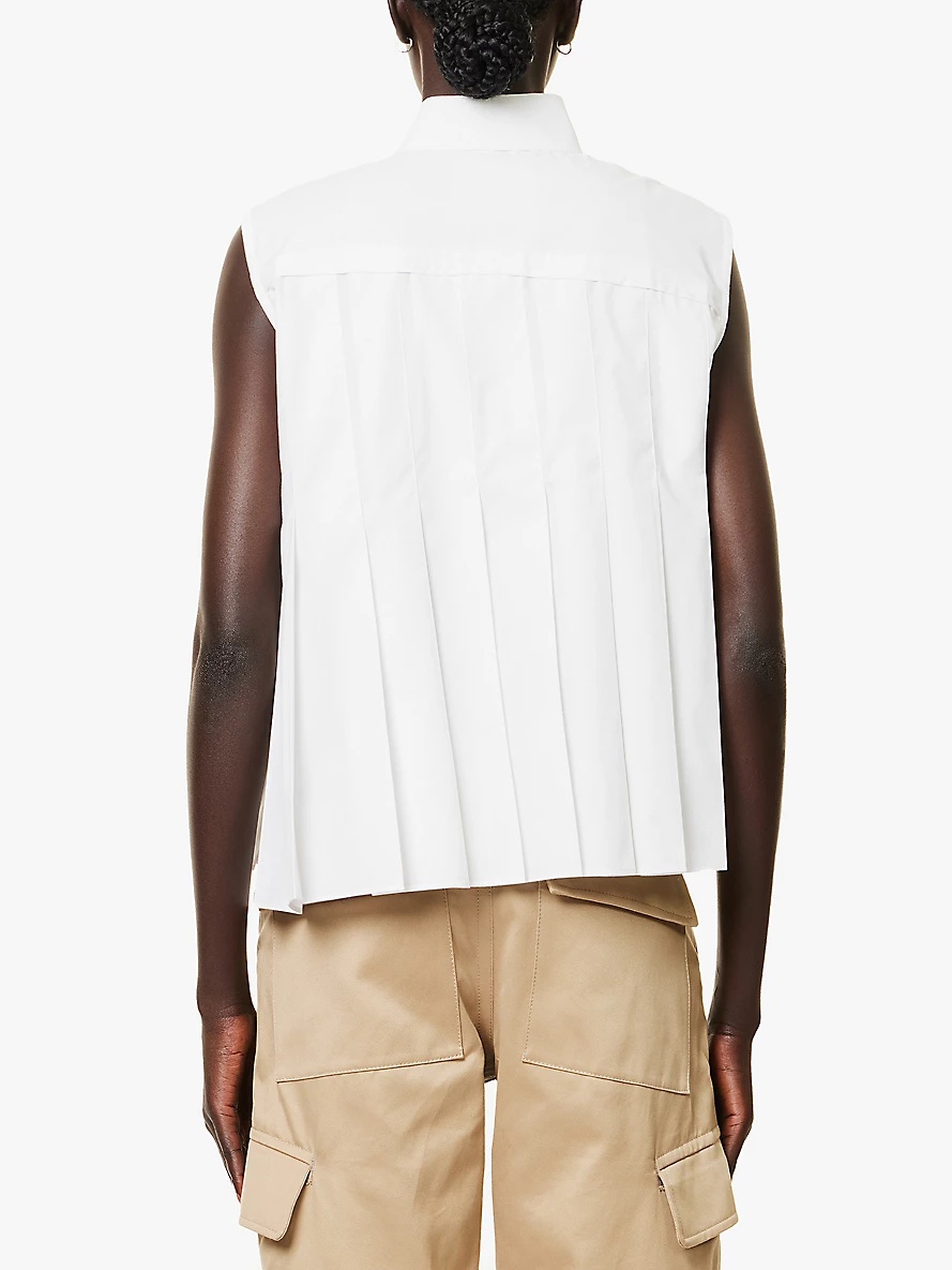 Pleated sleeveless woven-blend shirt - 4