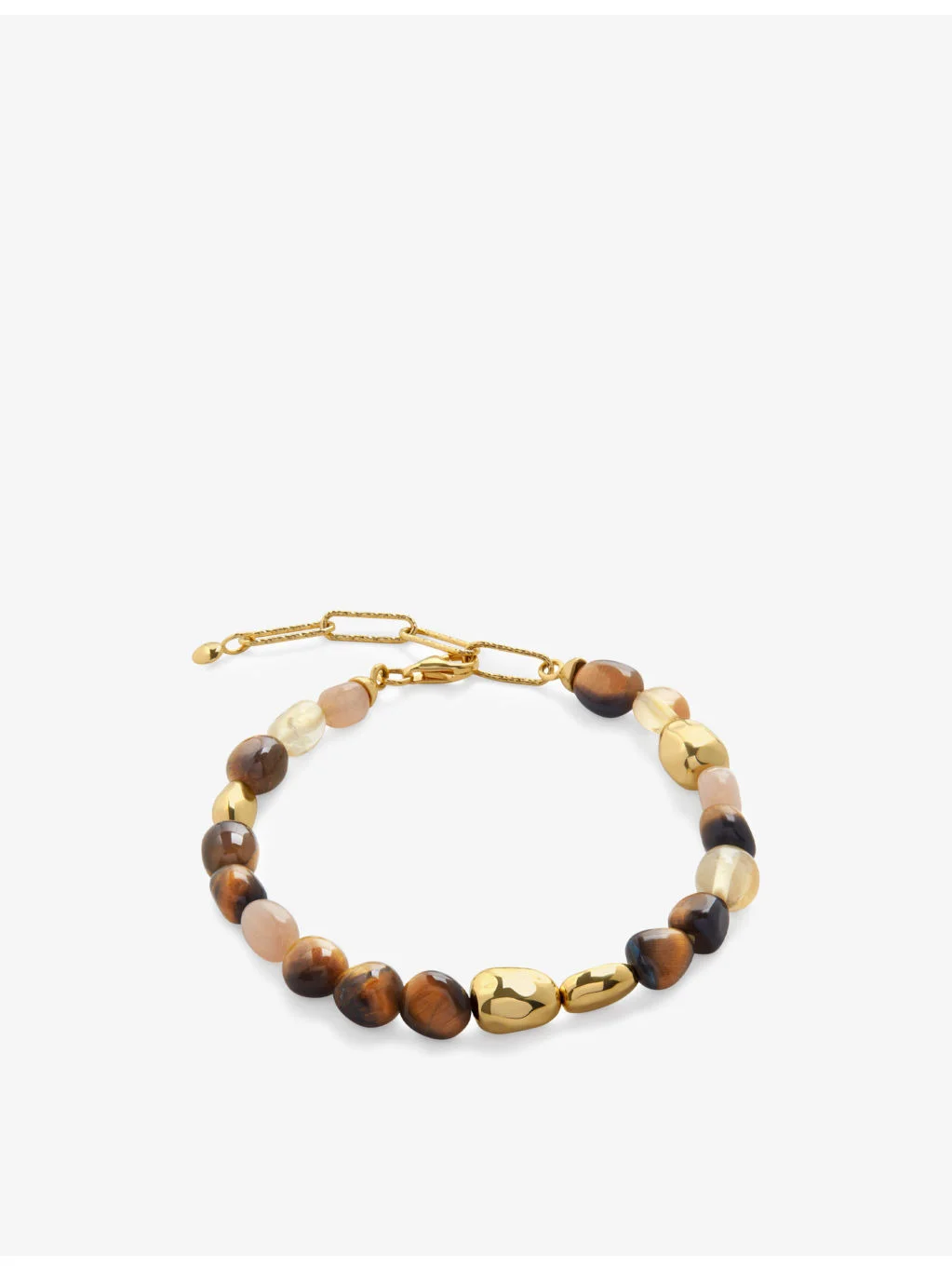 Rio 18ct yellow gold-plated vermeil sterling-silver, tiger's eye, peach moonstone and citrine beaded - 1