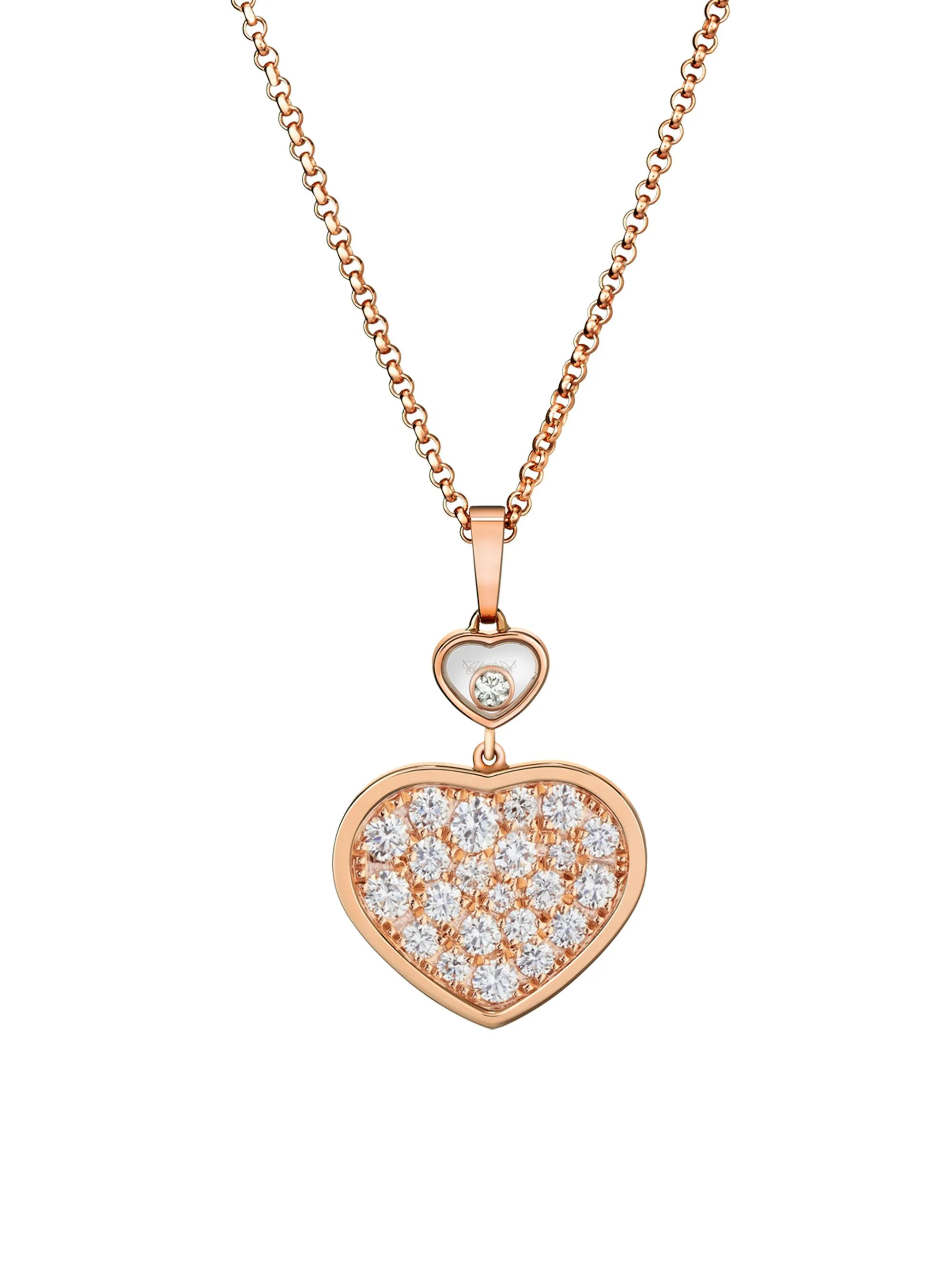 Women's Happy Hearts 18K Rose Gold & Diamond Pendant Necklace - Pink Gold - 1