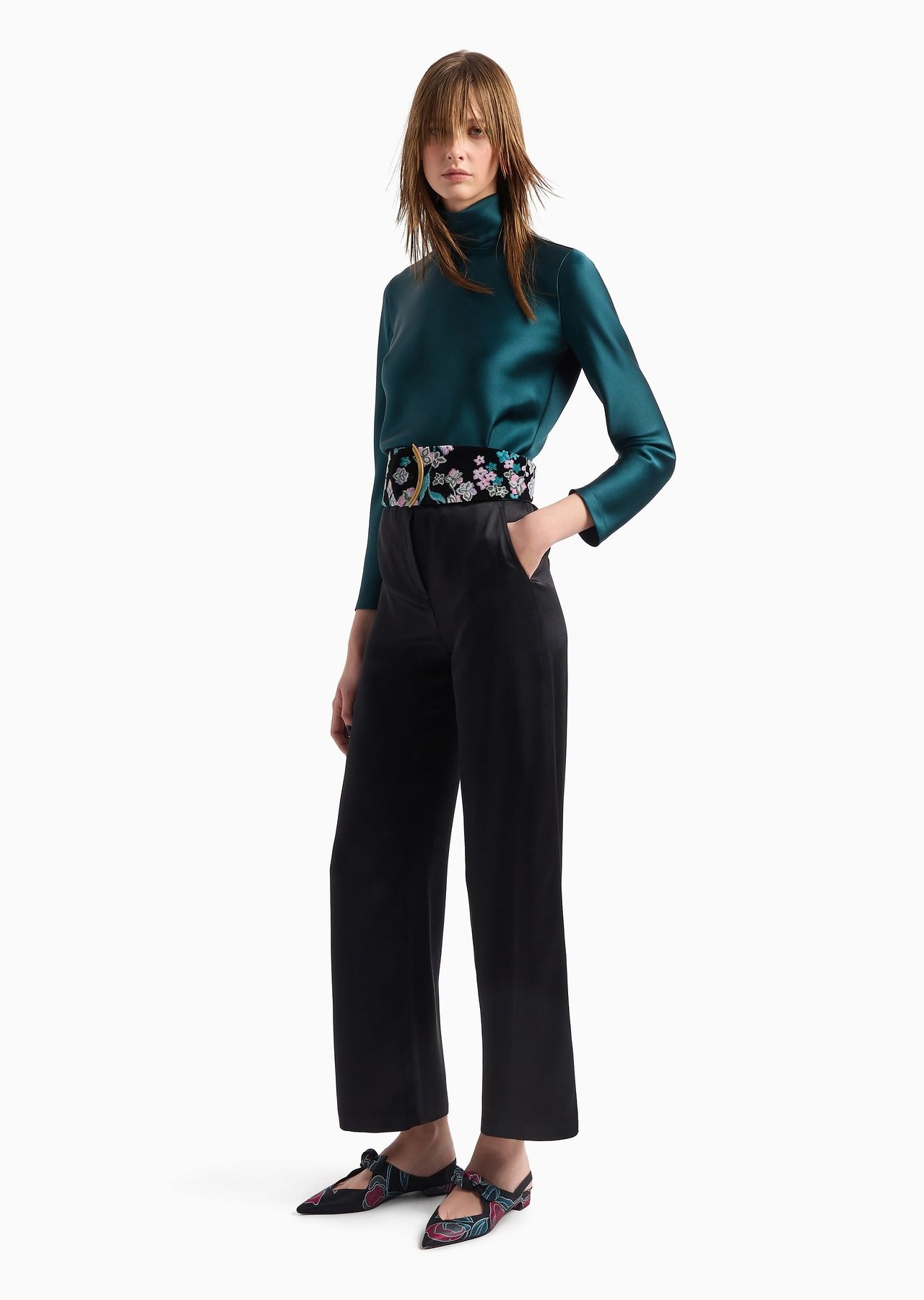 Long-sleeved blouse in silk double satin - 4