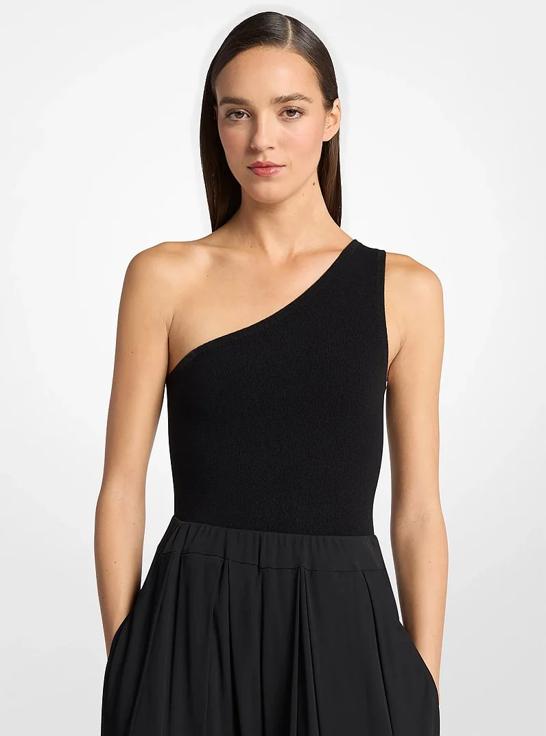 Stretch Cashmere Blend One-Shoulder Bodysuit - 1
