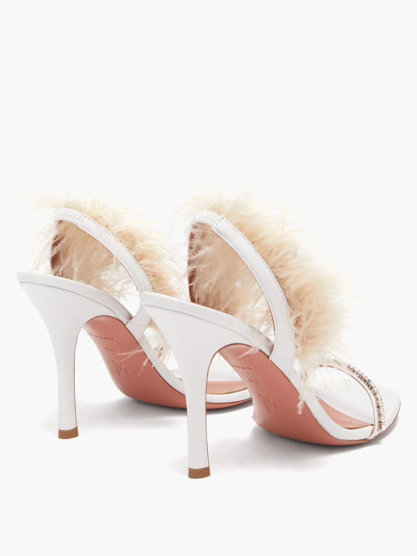 Adwoa crystal and feather-trimmed satin sandals - 4