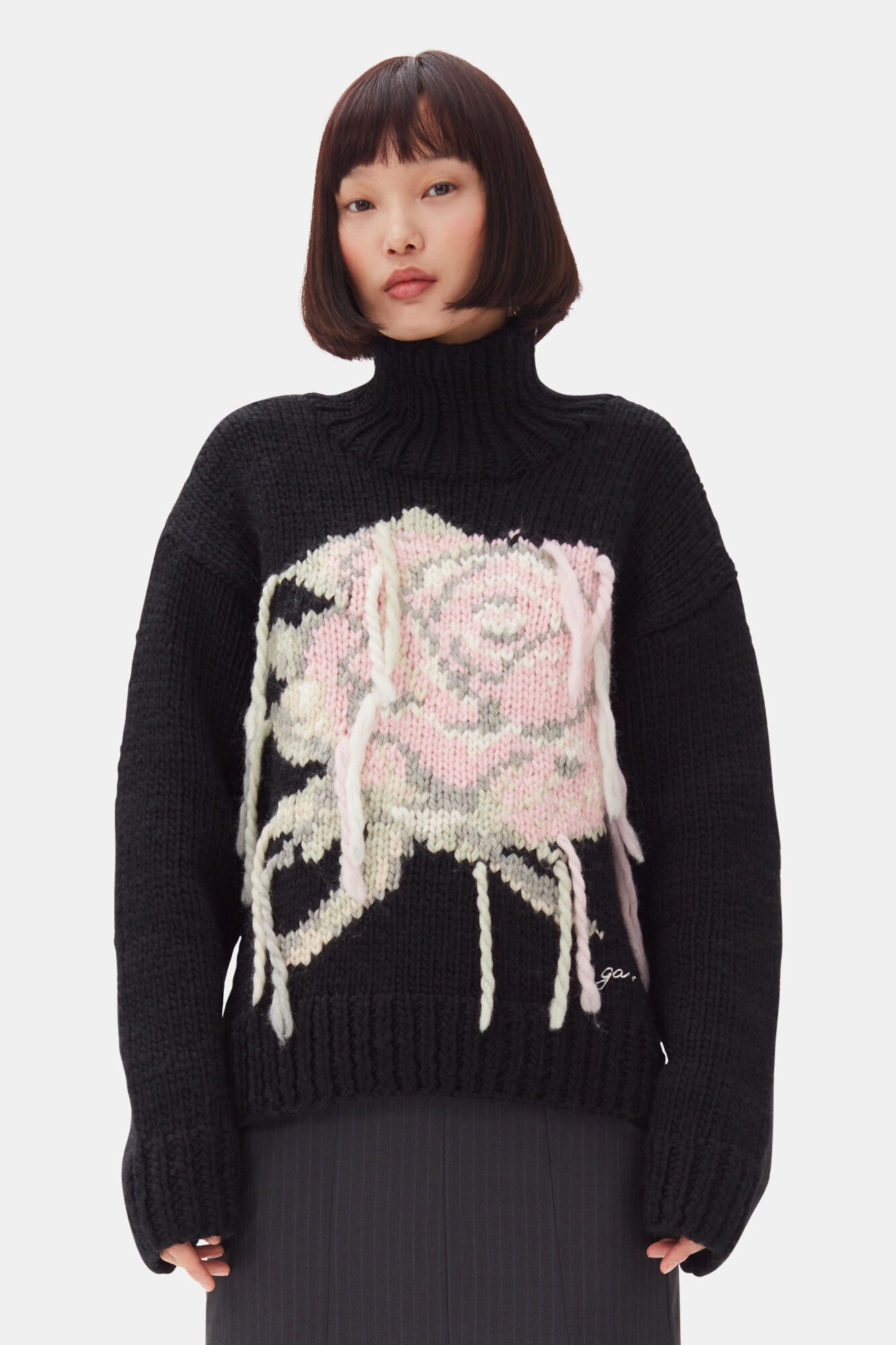 BLACK HANDKNIT TURTLENECK SWEATER - 2