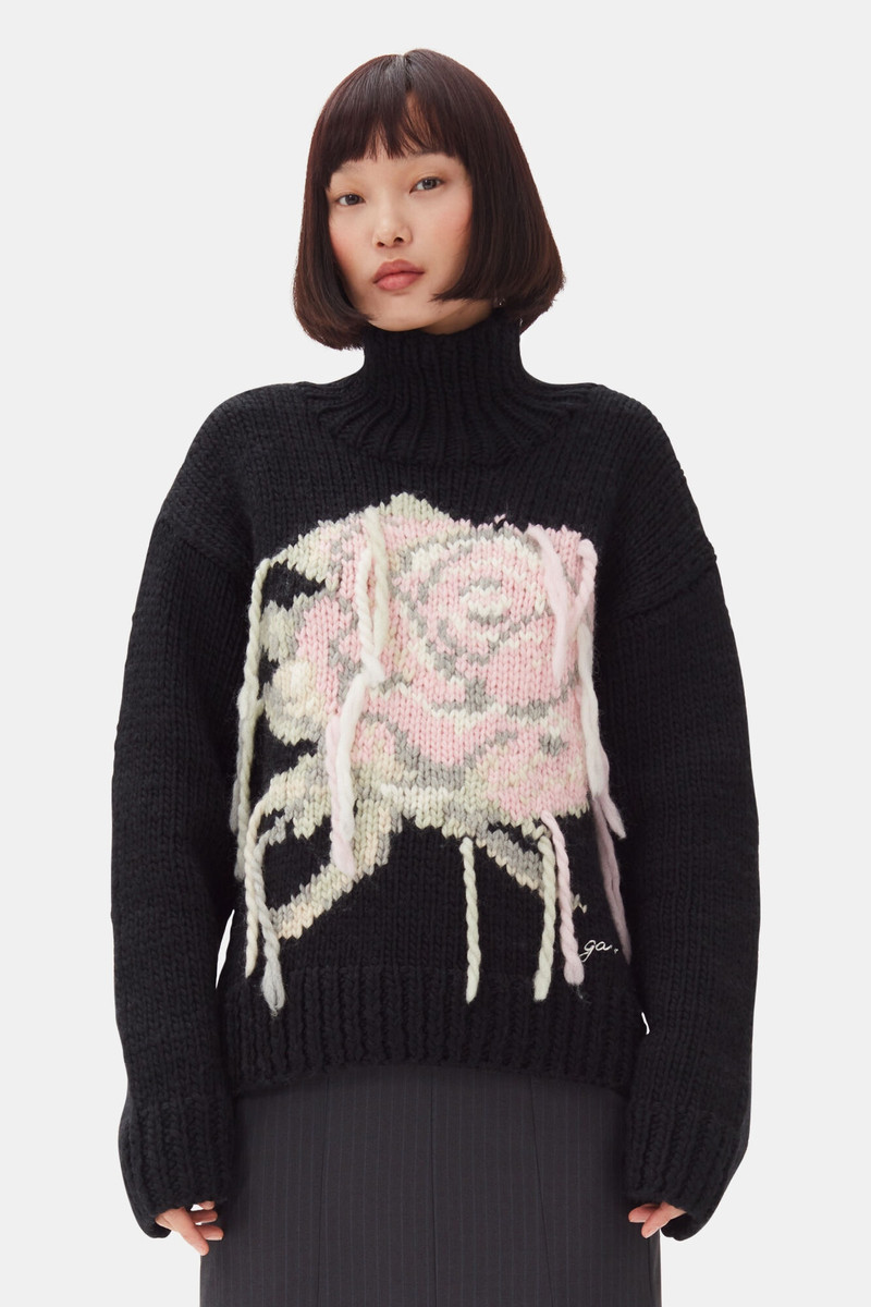 GANNI BLACK HANDKNIT TURTLENECK SWEATER outlook