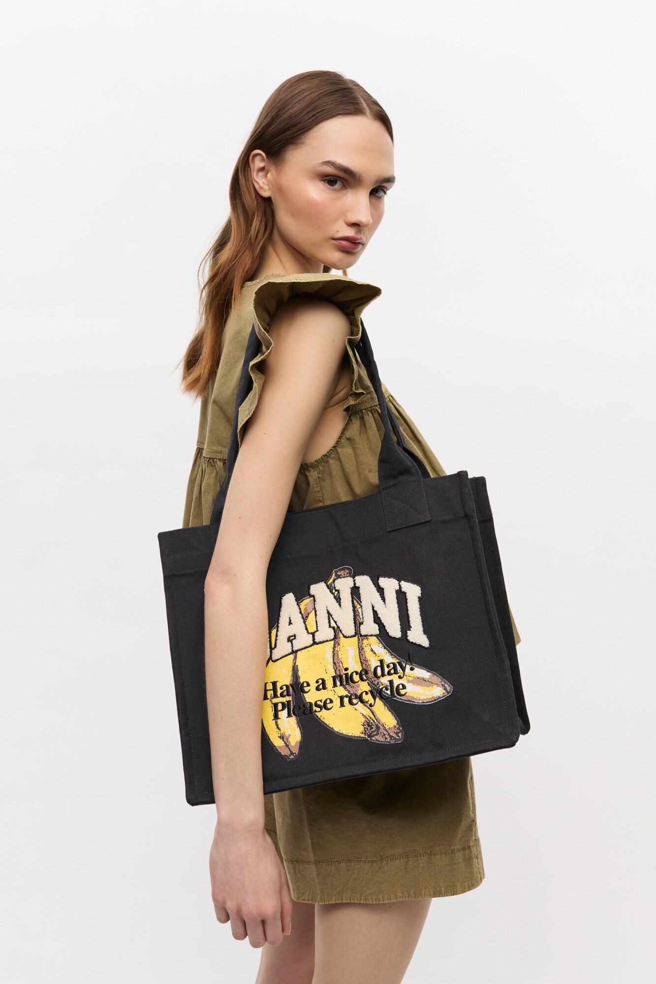 BLACK LARGE BANANA PRINT TOTE - 4