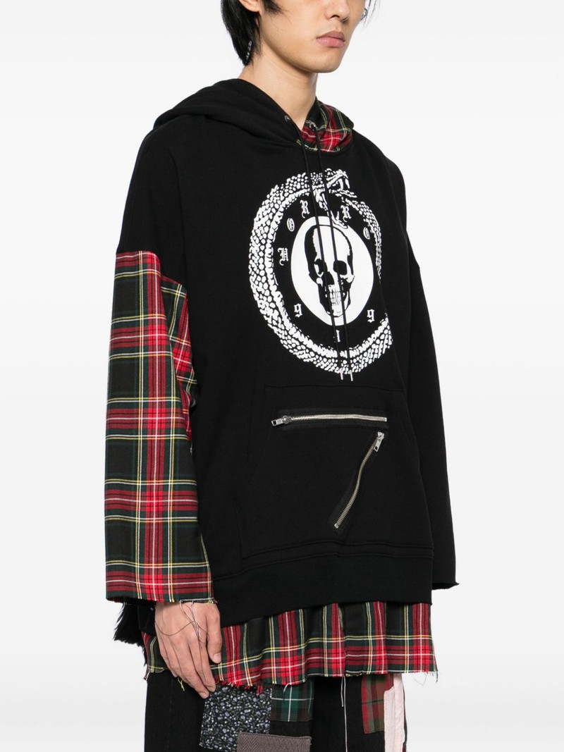 skull-print plaid-paneled hoodie 3