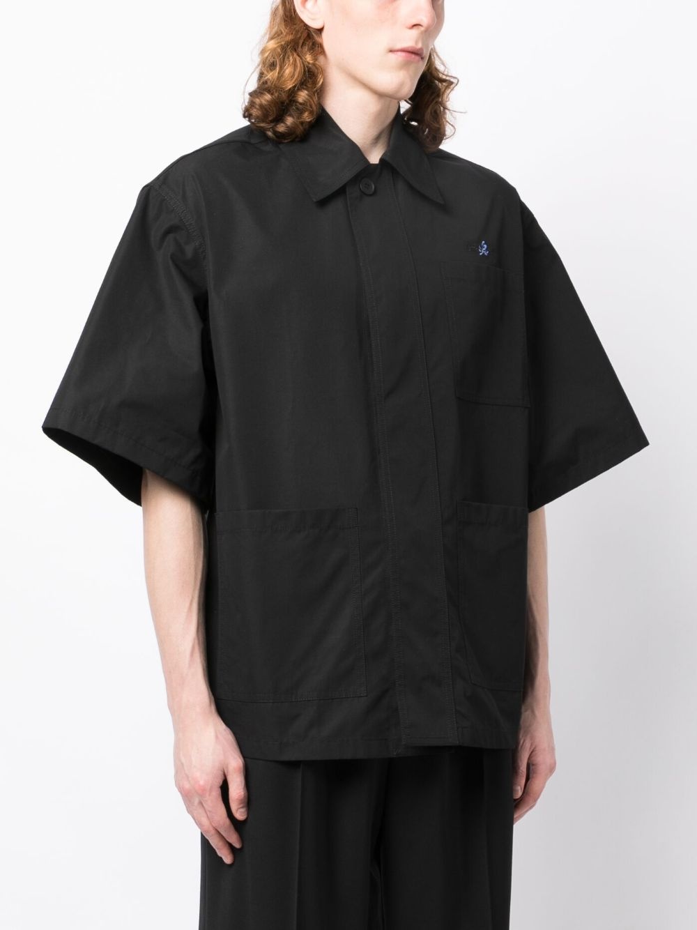 logo-embroidered cotton shirt - 3