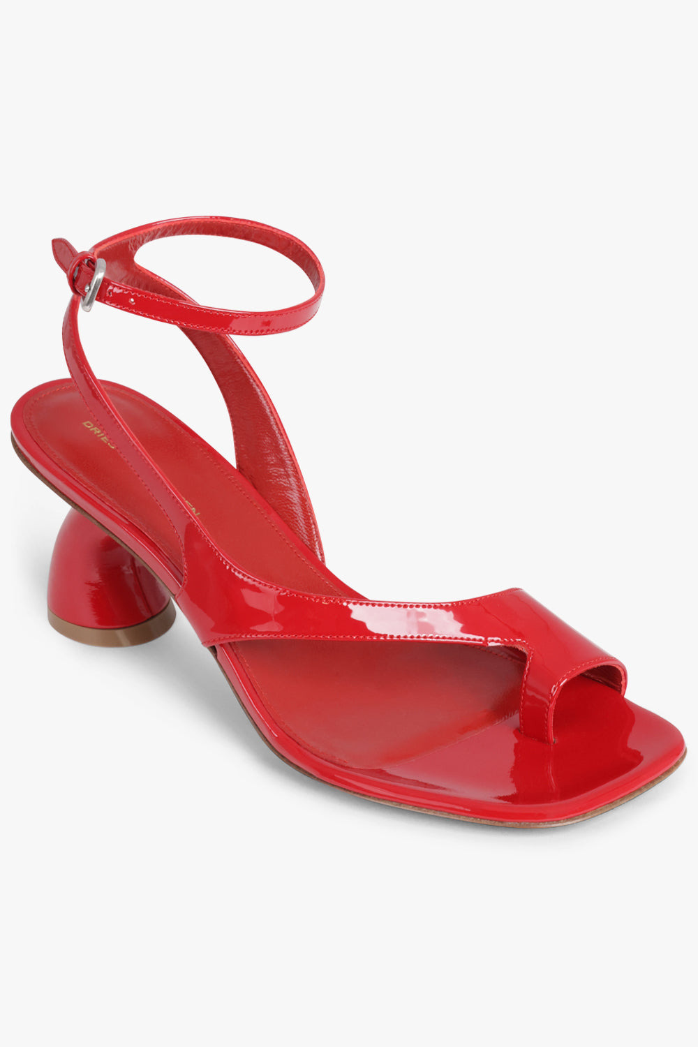 ANKLE WRAP CUT OUT PATENT CURVED 75MM HEEL | RED - 1