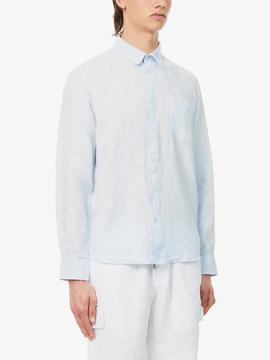 Caroubis brand-embroidered linen shirt - 3