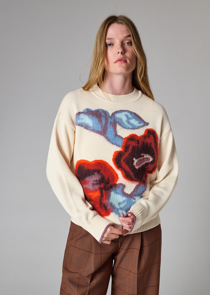 Women's Cream 'Hazy Floral' Oversized Sweater 6