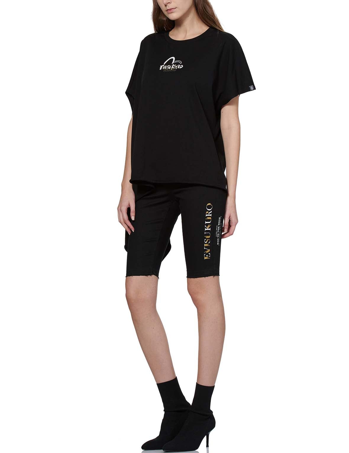 Slogan Print Asymmetric Sleeve T-shirt - 11