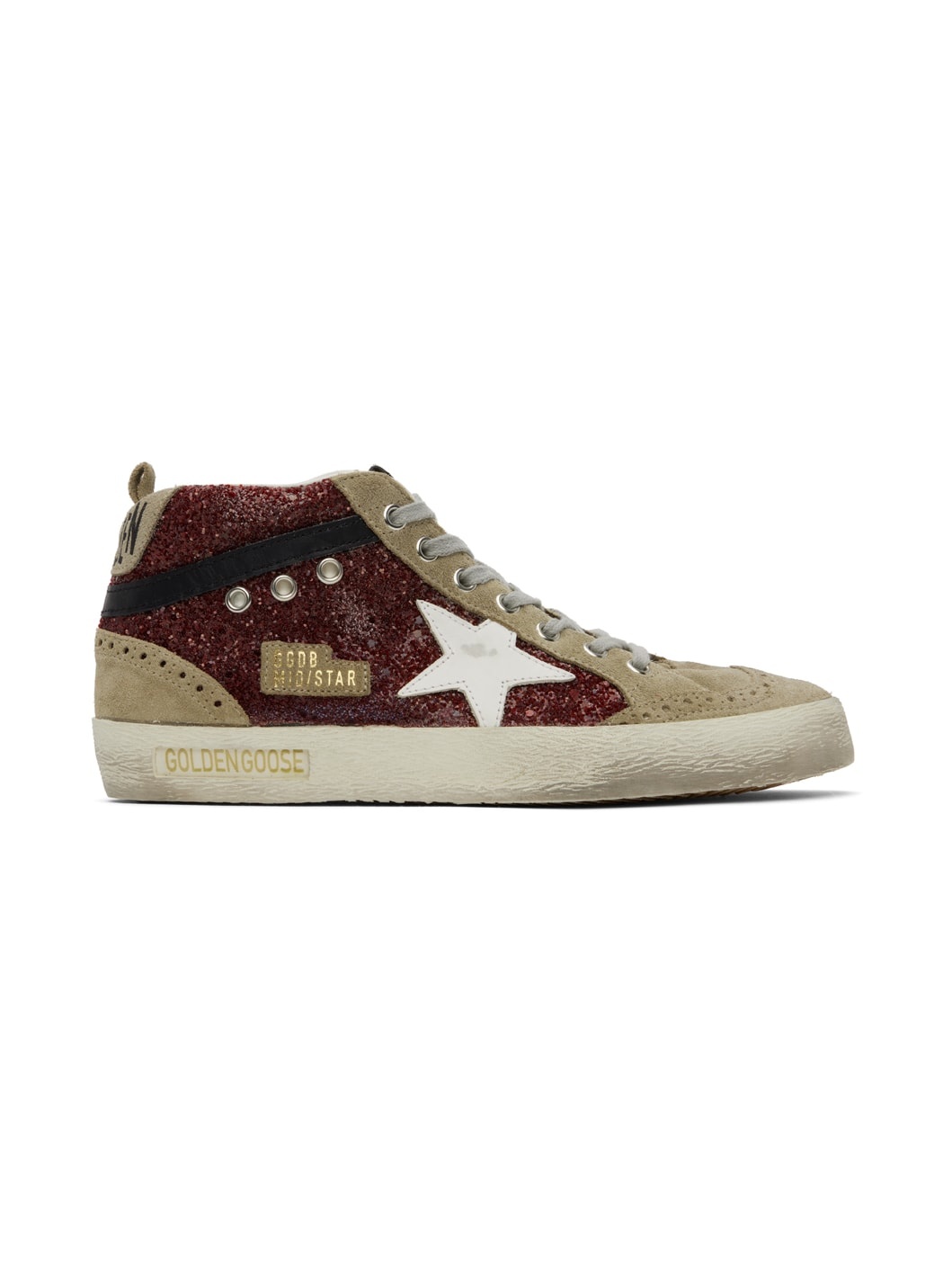 Taupe & Burgundy Mid Star Sneakers - 1