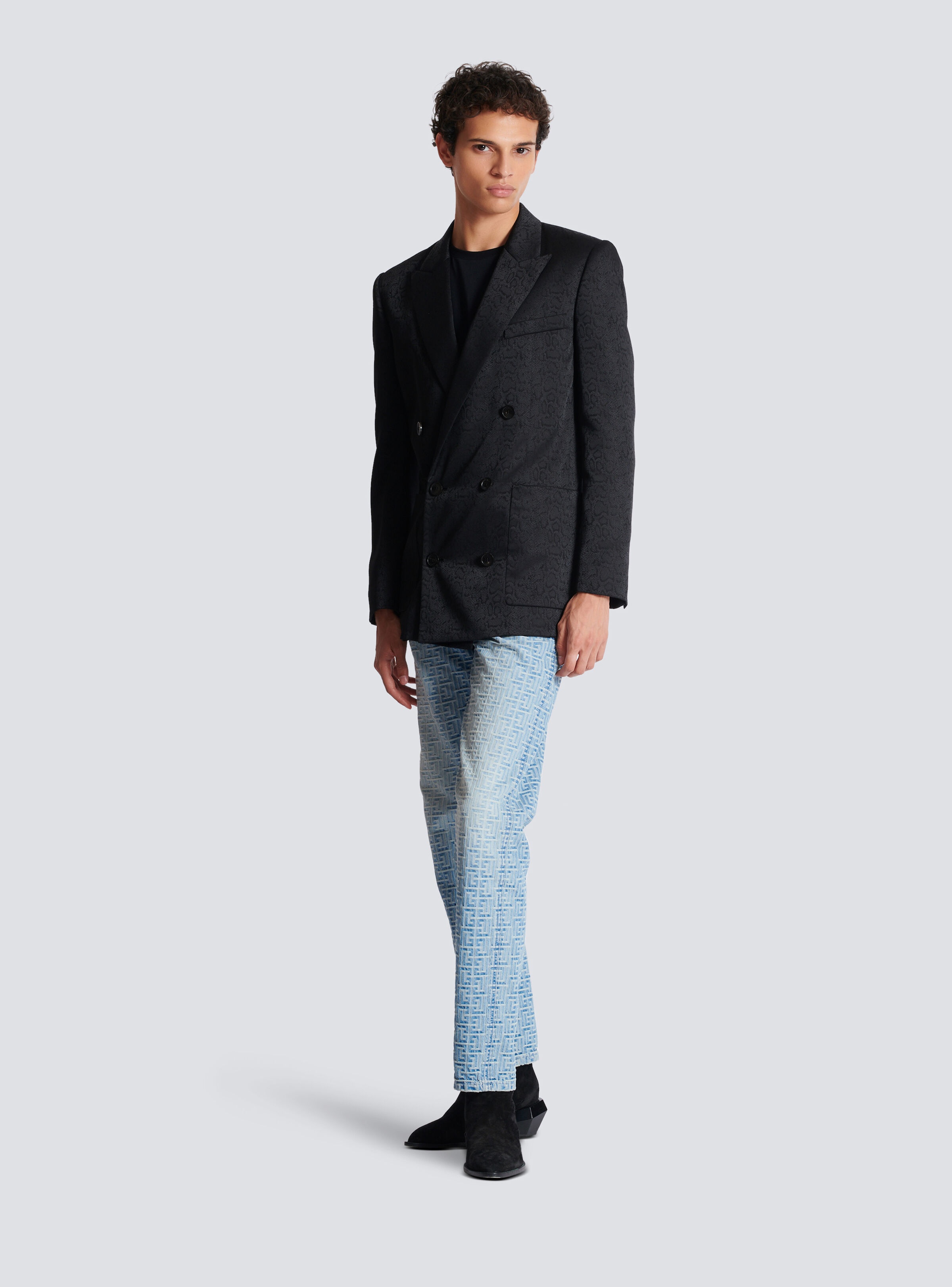 Monogrammed jacquard denim jeans - 2