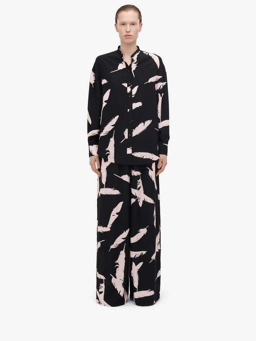 Women's Feather Cocoon Sleeve Shirt in Black/pink - 3