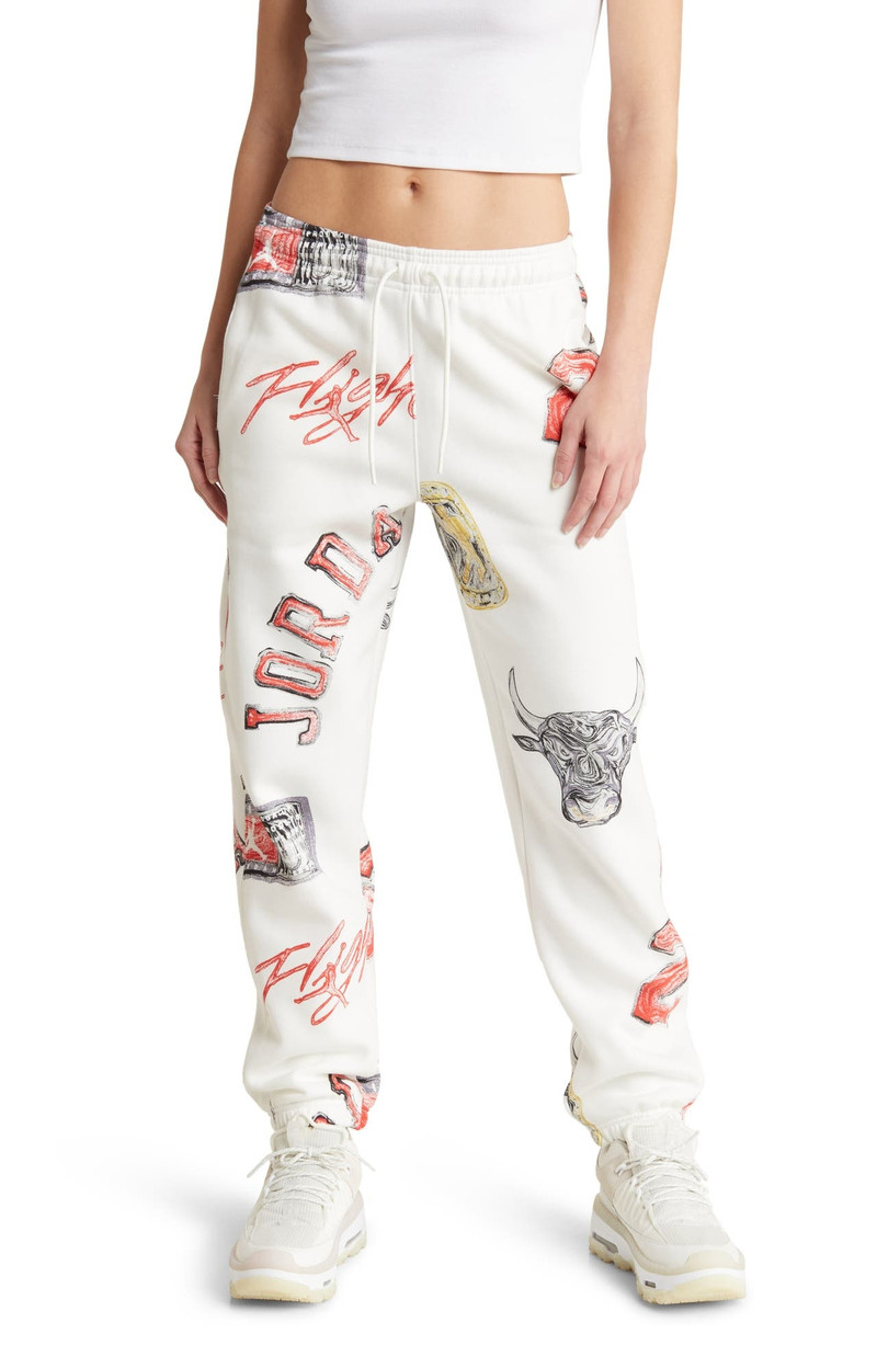 Jordan Brooklyn Print Fleece Sweatpants in Sail/Black at Nordstrom 1