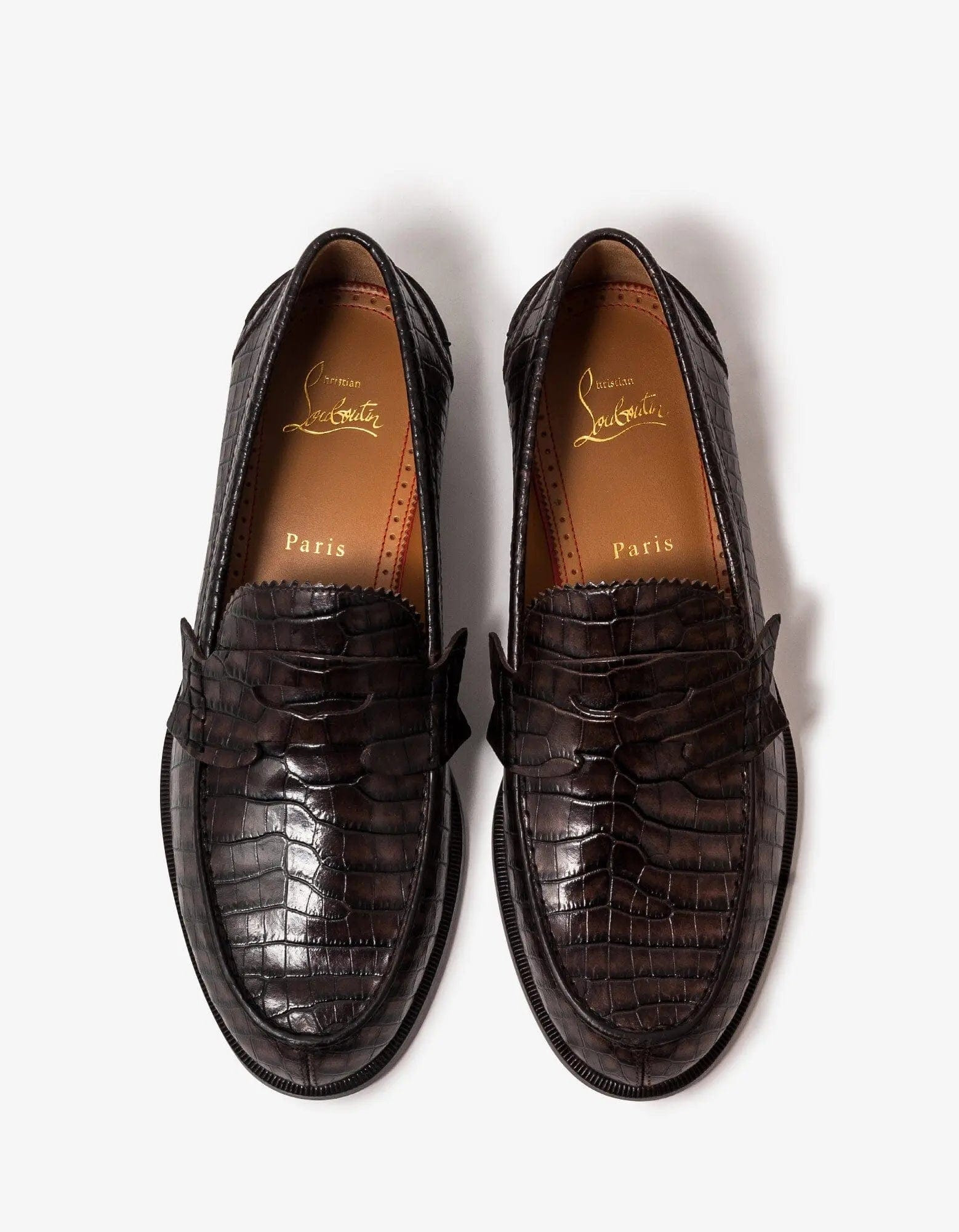 Christian Louboutin No Penny Mini-Croc Brown Loafers - 3