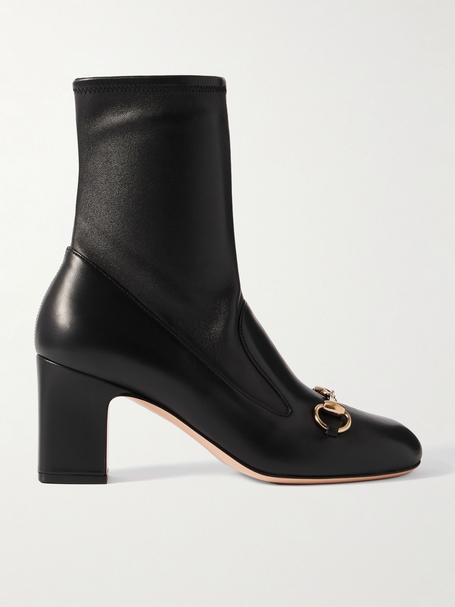 Lady horsebit-embellished paneled leather ankle boots Black - 1
