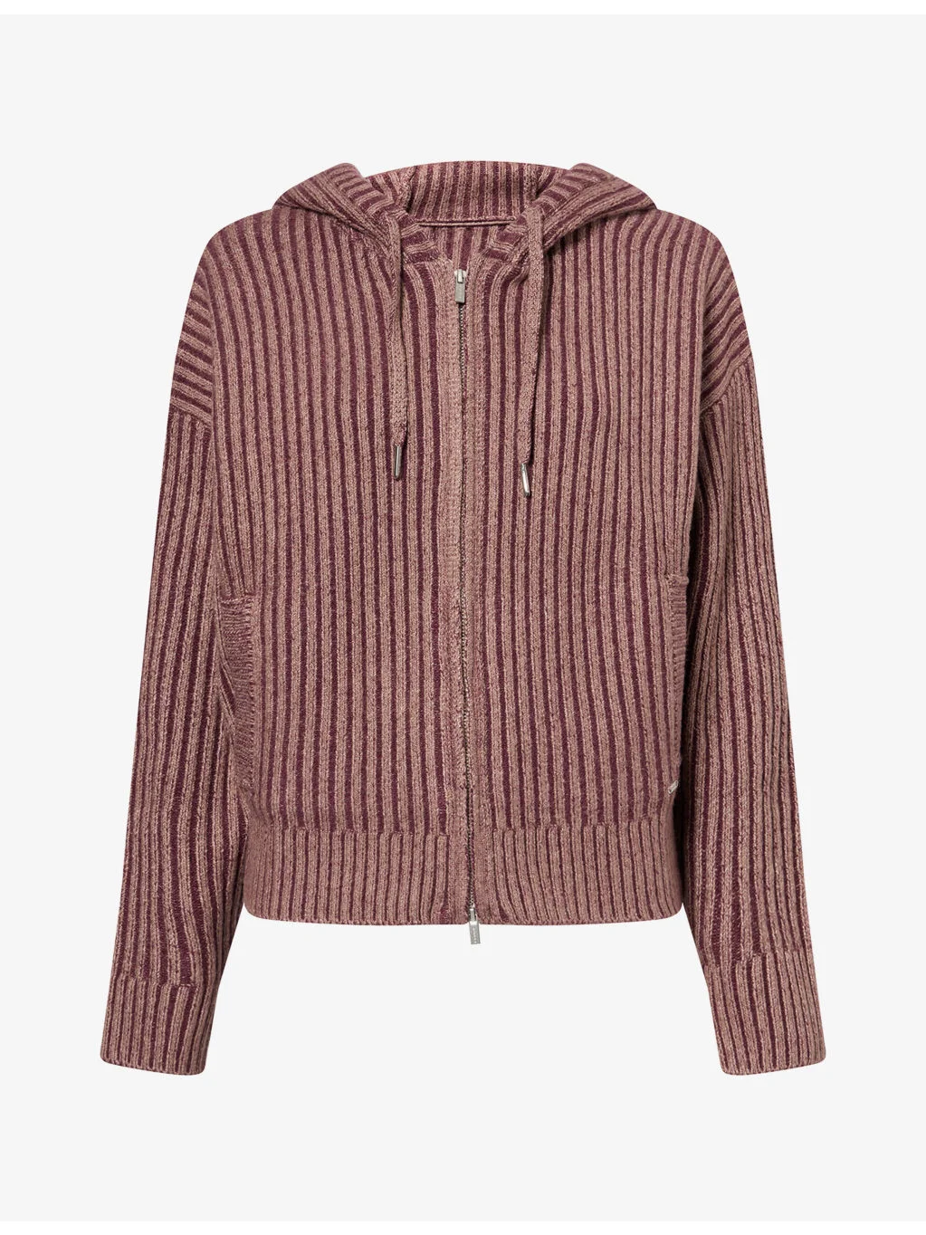 Logo-Plaque Zip Ribbed Knit Hoody - 1