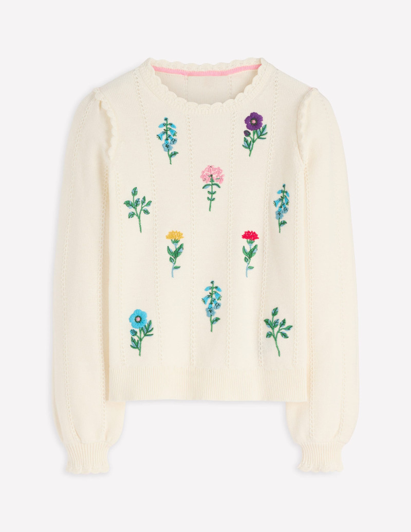 Valeria Crochet Trim Jumper-Warm Ivory , Embroidery 1