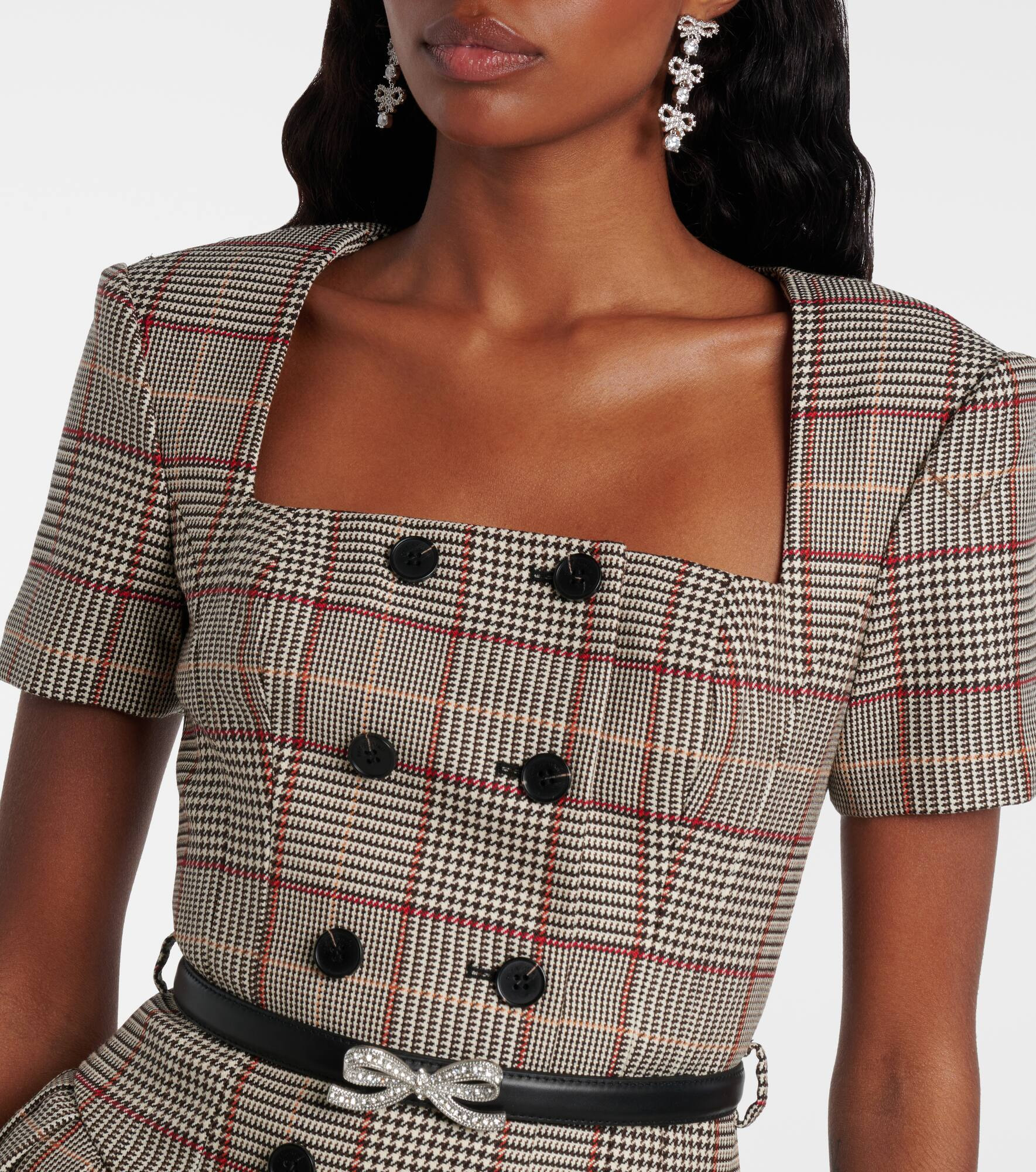 Houndstooth wool-blend twill minidress - 4