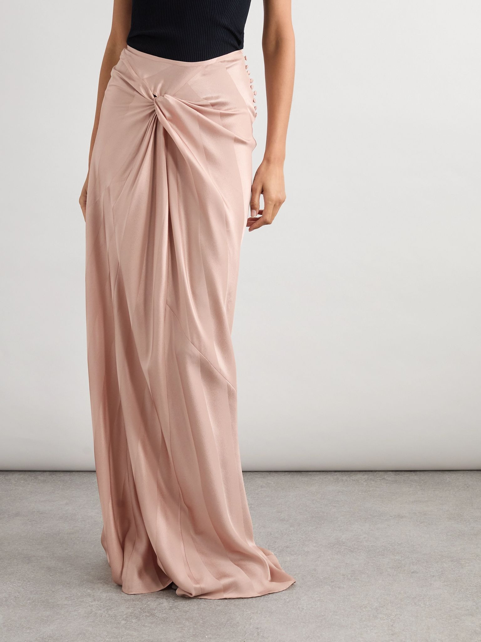 Twist-front gathered silk-satin jacquard maxi skirt Pink - 3