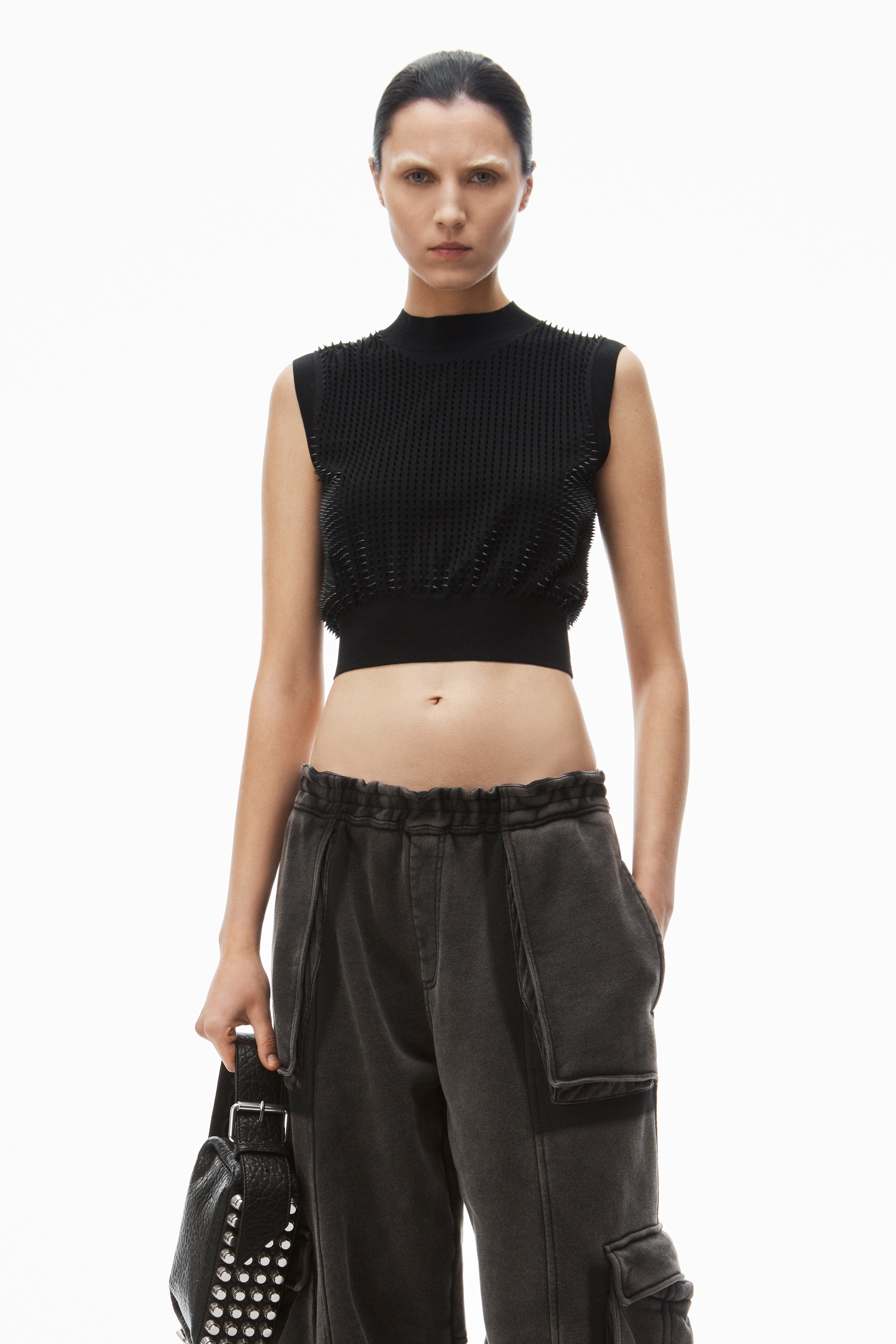 custom 3d-molded spike cropped tank top - 6