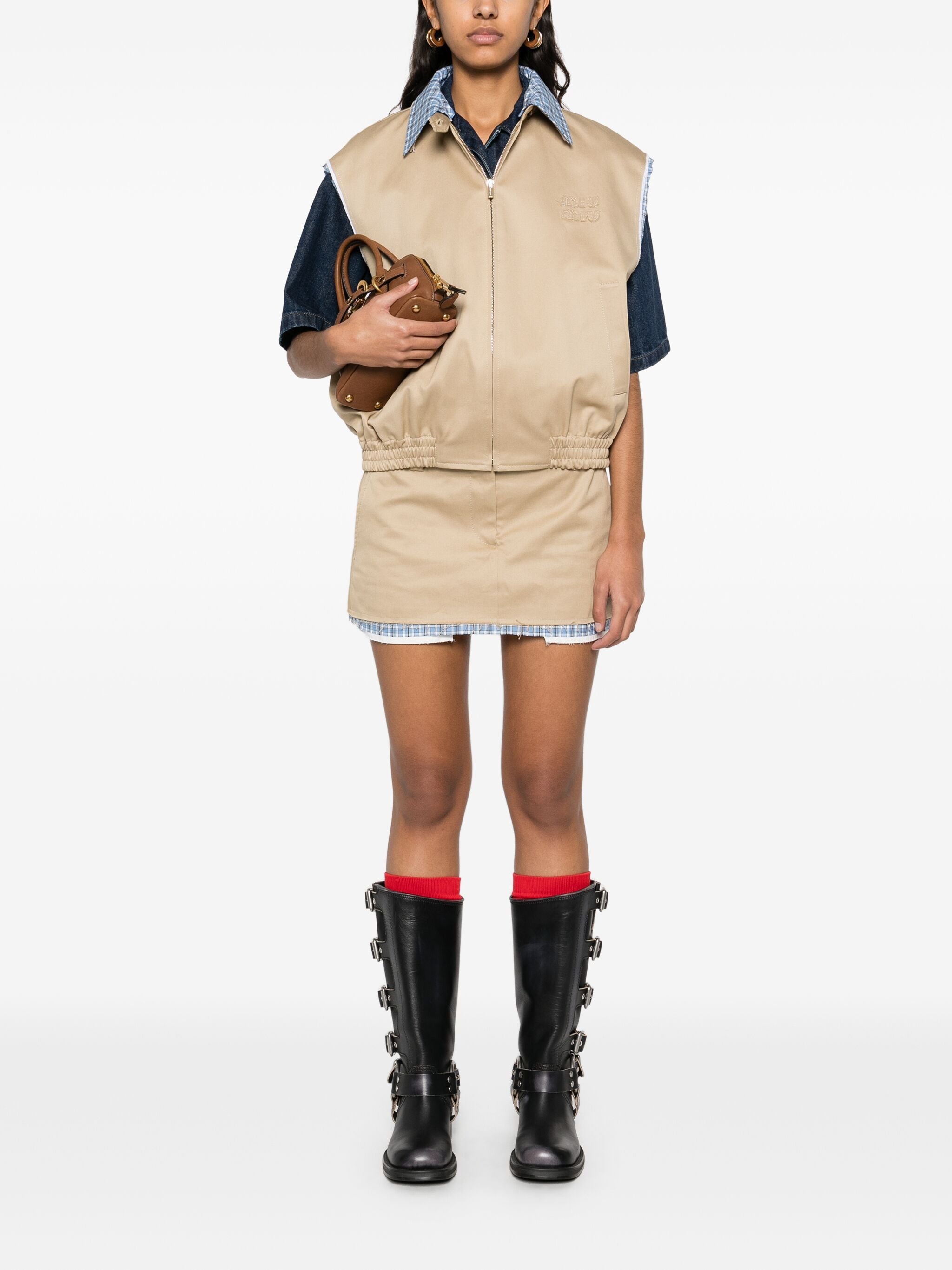 Contrasting-trim Skirt - 4
