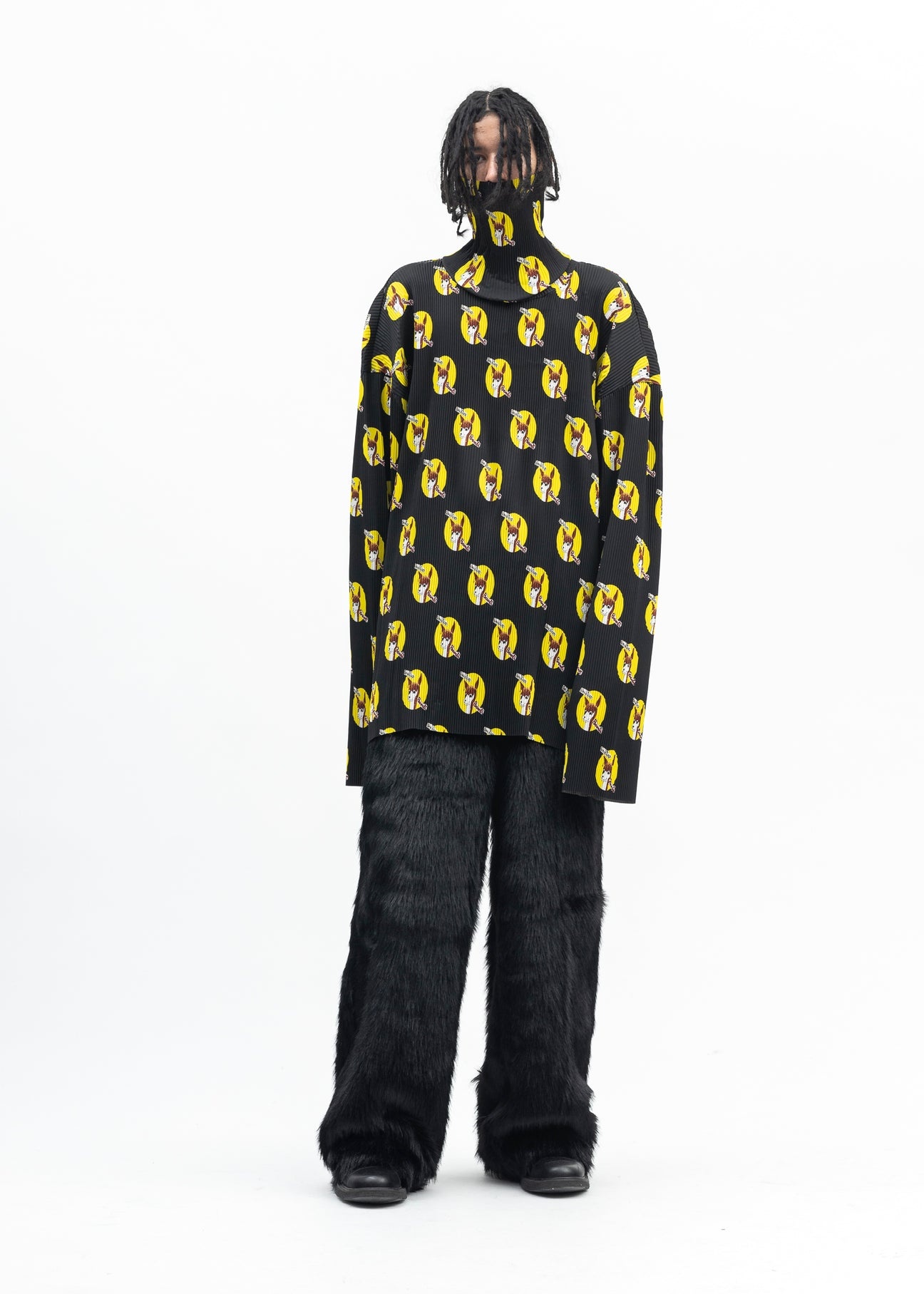 BLACK FAUX-FUR DEVIL PANTS - 8