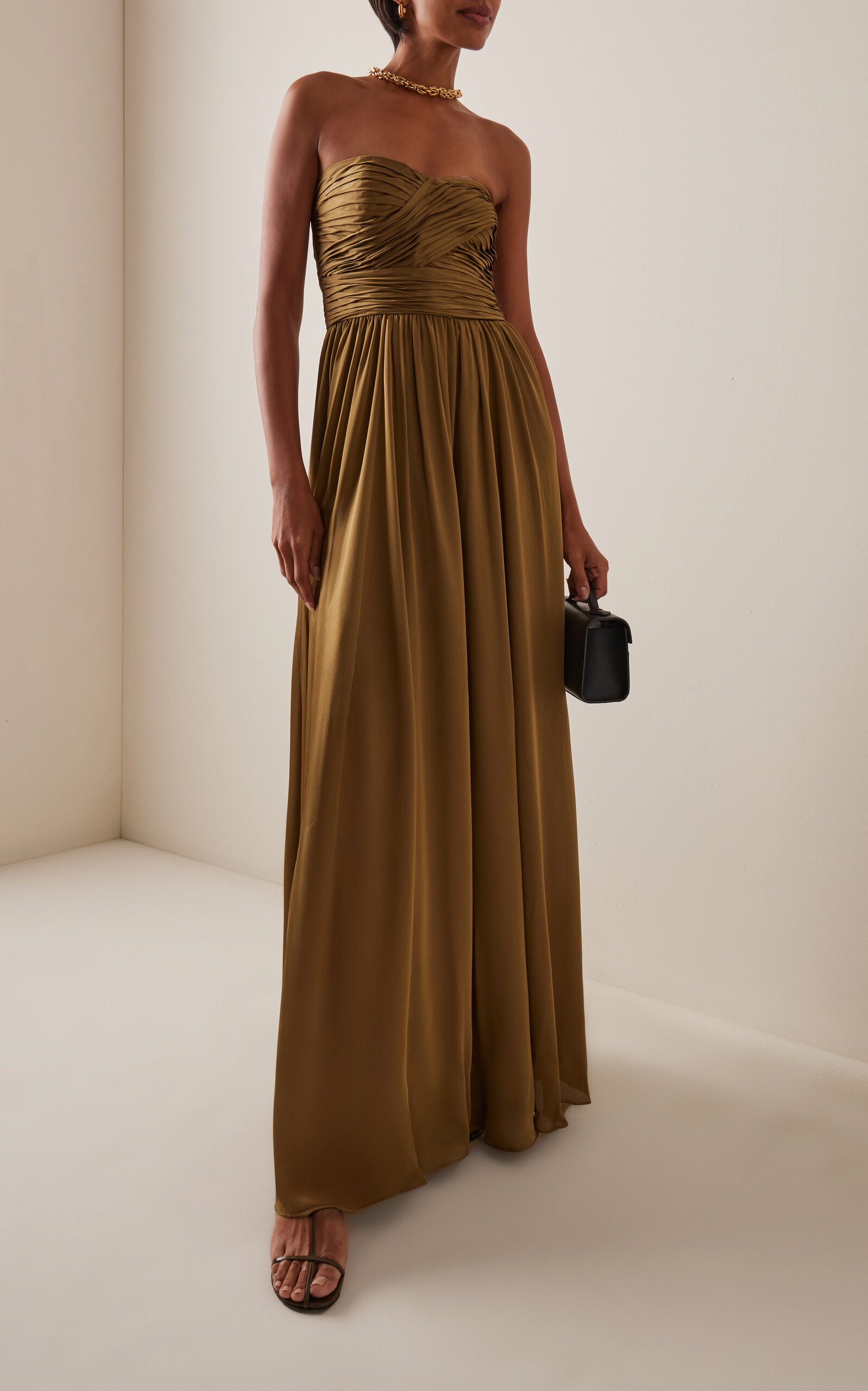 Anastasia Strapless Silk Gown olive - 3
