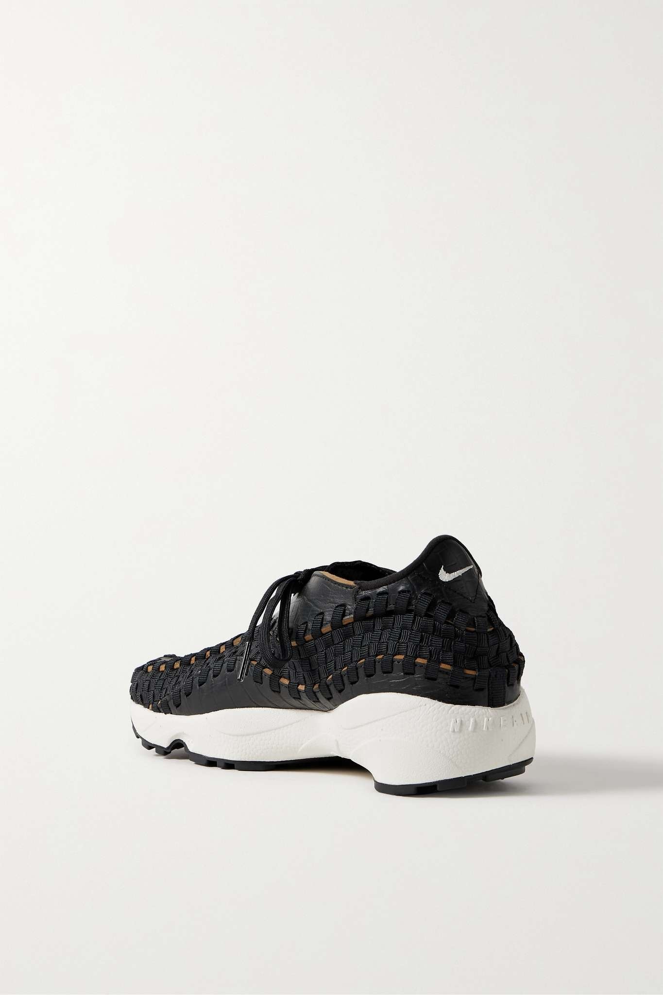 Air Footscape paneled woven webbing and croc-effect leather sneakers - 3