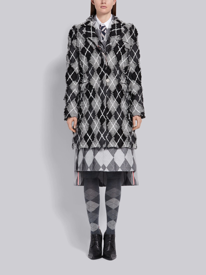 Grey and Navy Wool Frayed Seamed Argyle Classic Chesterfield Overcoat 1